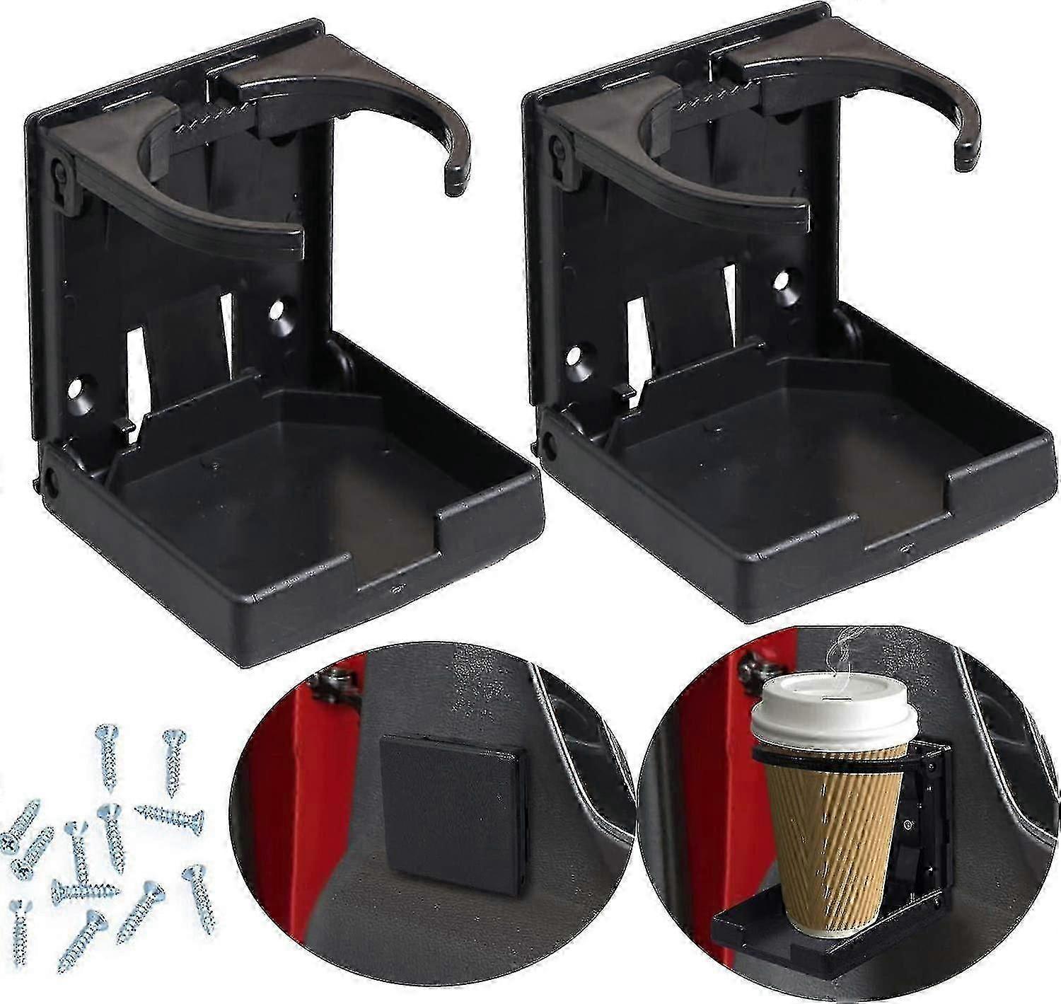 2 قطع قابل للتعديل قابلة للطي كأس شرب حامل مع مسامير والأشرطة، قابل للتعديل السيارات كأس حاملي لسيارة شاحنة قارب فان. (أسود)