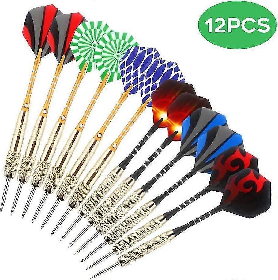 12 Piece Professional Steel Tip Darts Set With Aluminum Shafts 8 Style Flights And Dart Sharpener For Game Room