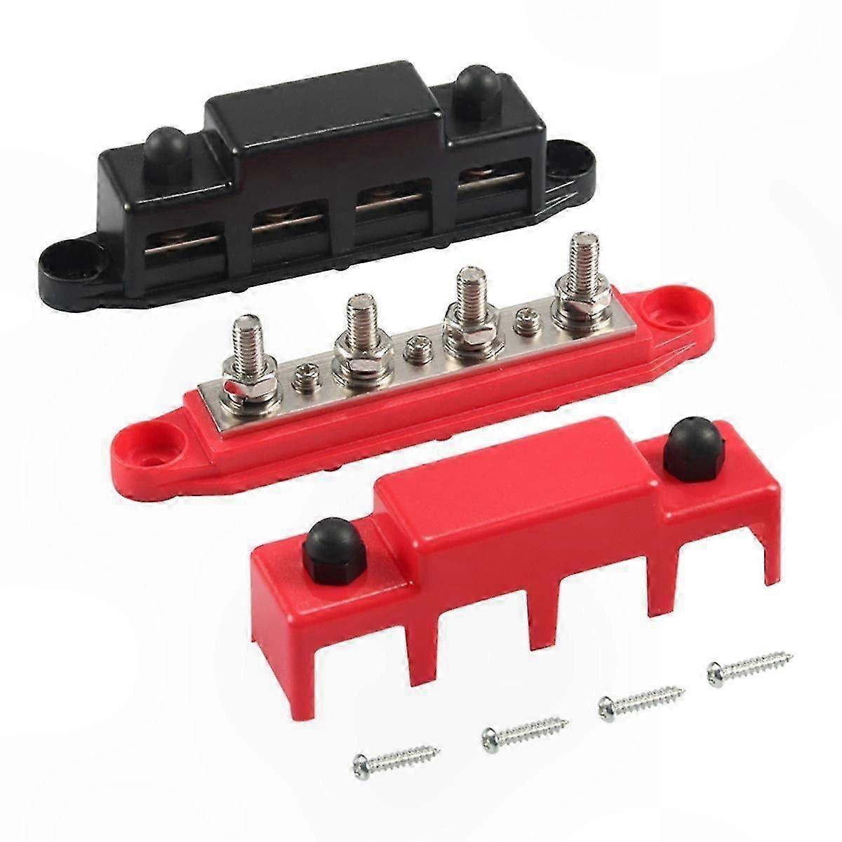 4-Post 12V Power Distribution Block with Cover, 300A Capacity, 5/16" Terminal Studs and Wire Lugs for Battery Connection