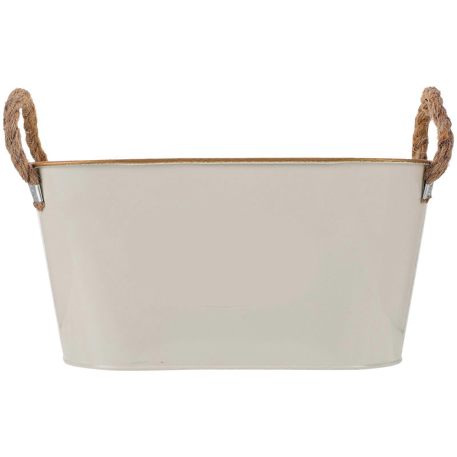 Metal Iron Flower Bucket Oval Flower Container for Outdoor Decor Beige Iron Material Flower Container 1Set