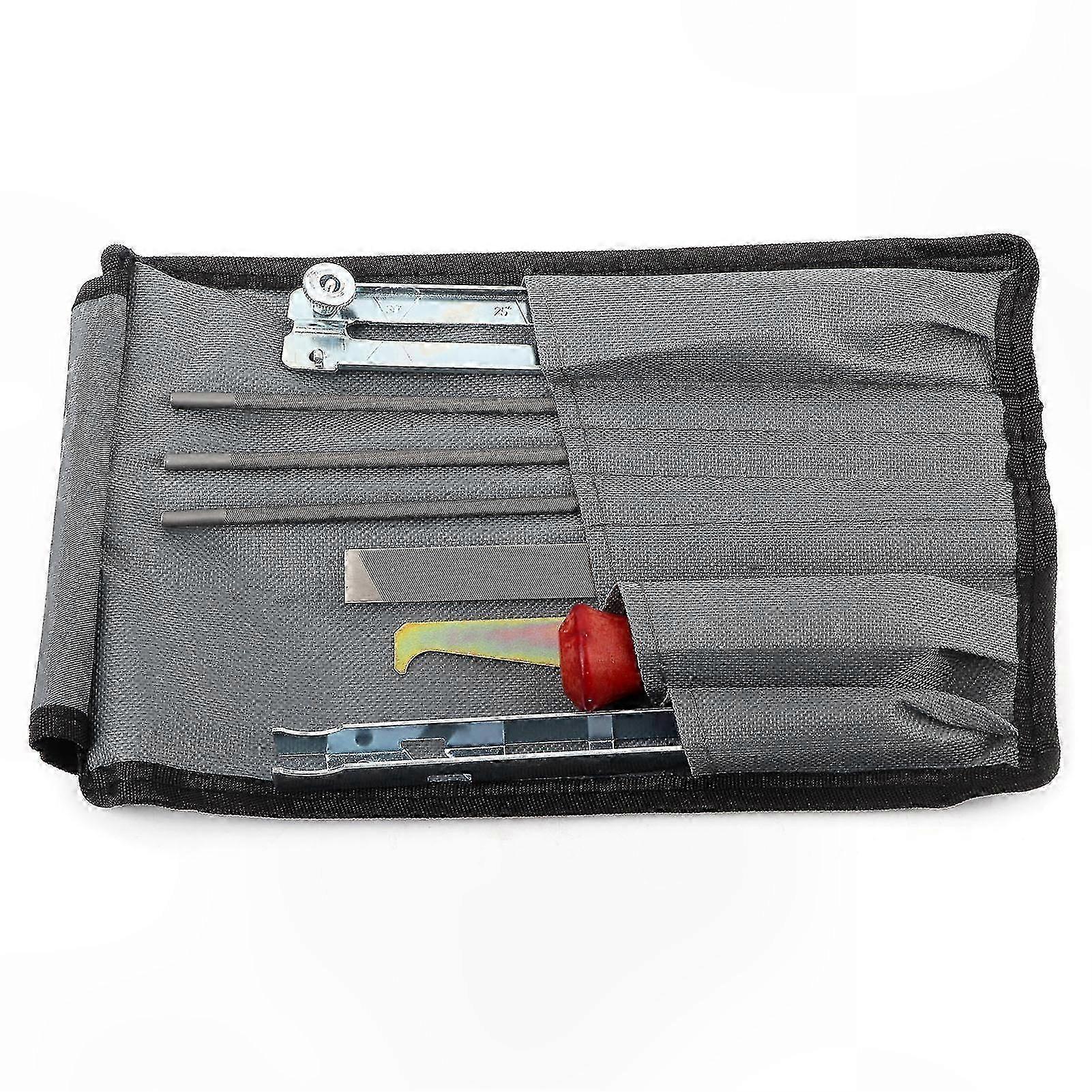 Chainsaw Sharpening Kit with 3/16" Round Files, Wooden Handles, Guide Bar, Depth Gauge, and Tool Pouch for Chainsaw Maintenance hwy