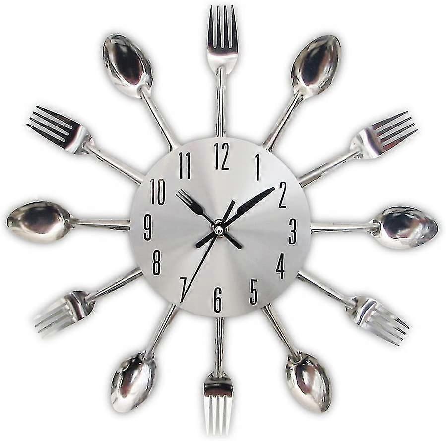 3d Removable Modern Creative Cutlery Kitchen Spoon Fork Wall Clock Mirror Wall