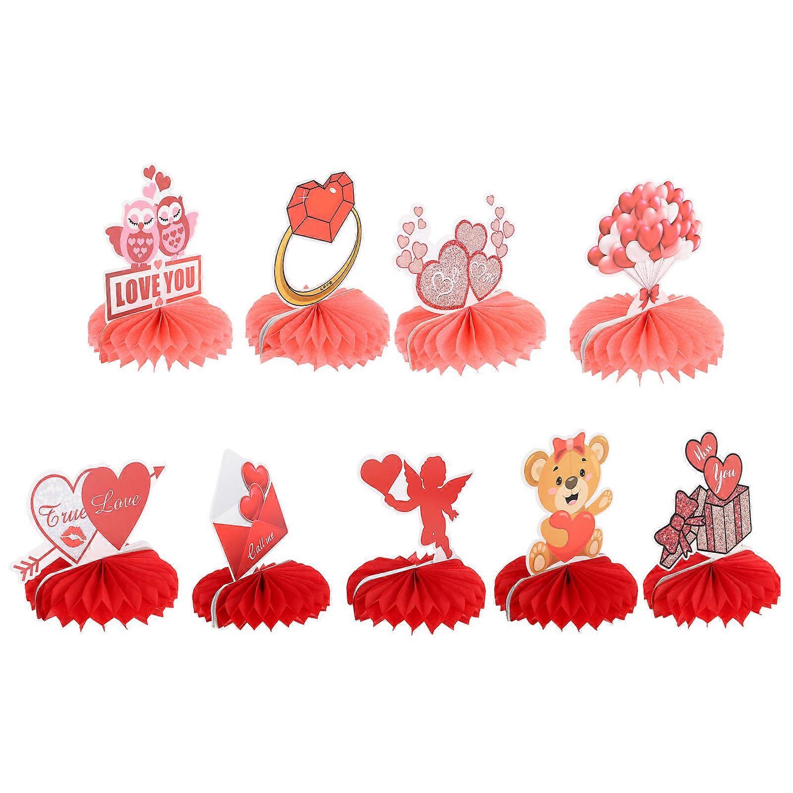 Valentine's Day Supplies Paper Honeycomb Craft Decorative Paper Background Decorative Props Red Material 9Pcs