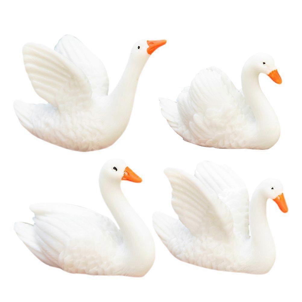 4Pcs Mini Swan Statues Lifelike Swan Decorations Mini Swan Decors Micro Landscaping Swan Adornments