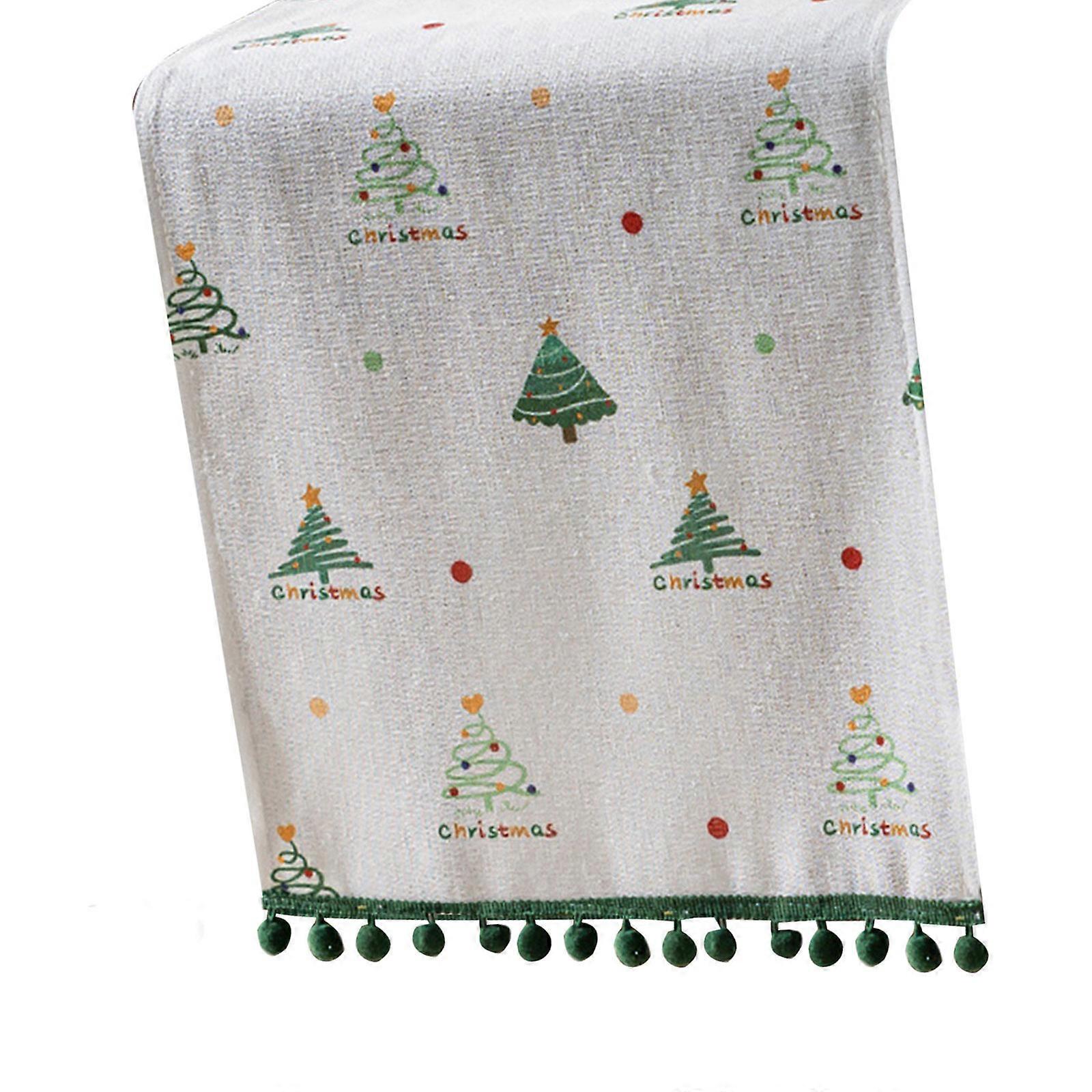 Seasonal Dining Table Cover Christmas Pattern Polyester Fabric Spill Proof Design Multiple Size Addition White