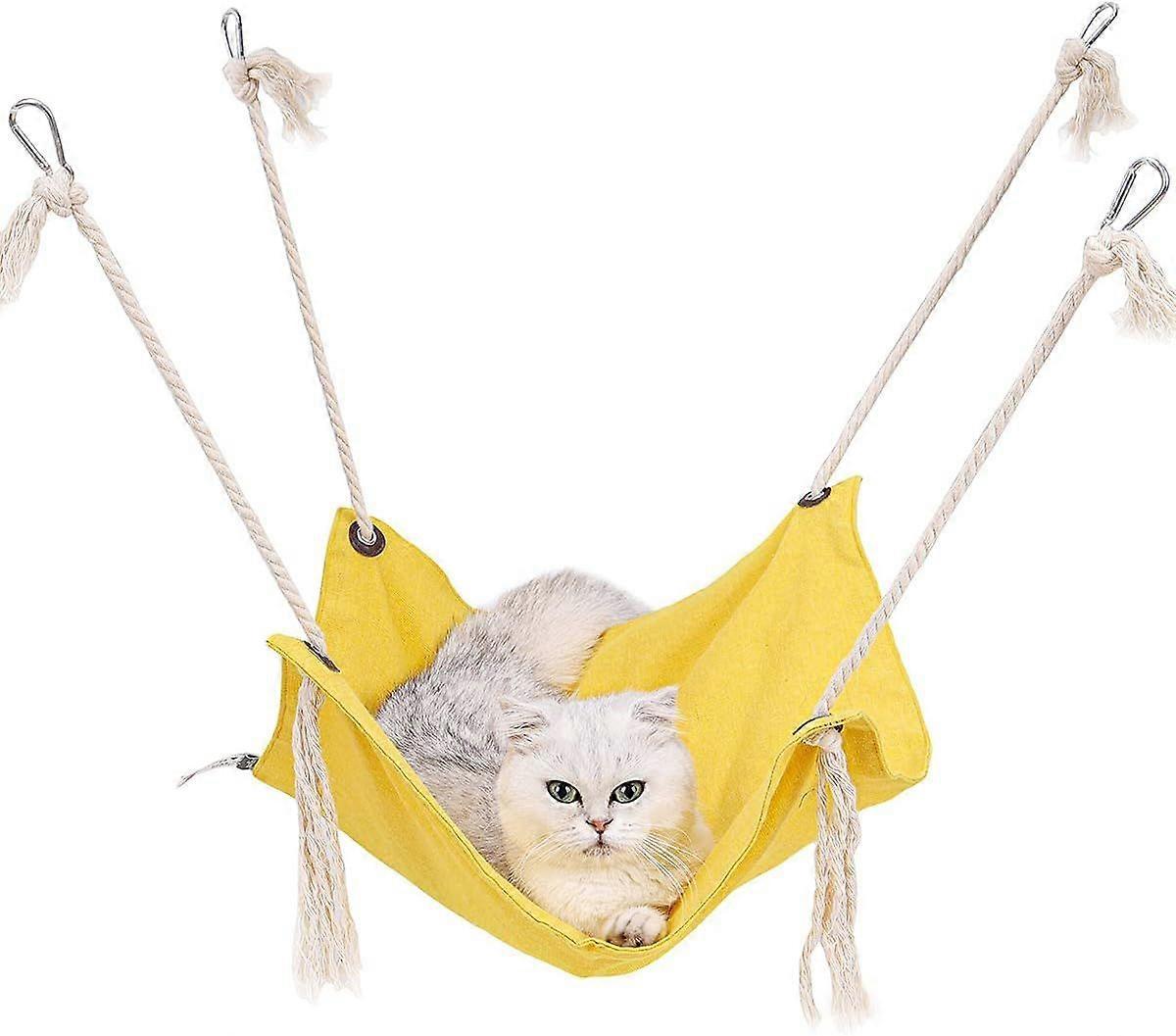 Breathable Cat Hammock, Durable Double Cat Hanging Bed Cotton Linen Comfortable
