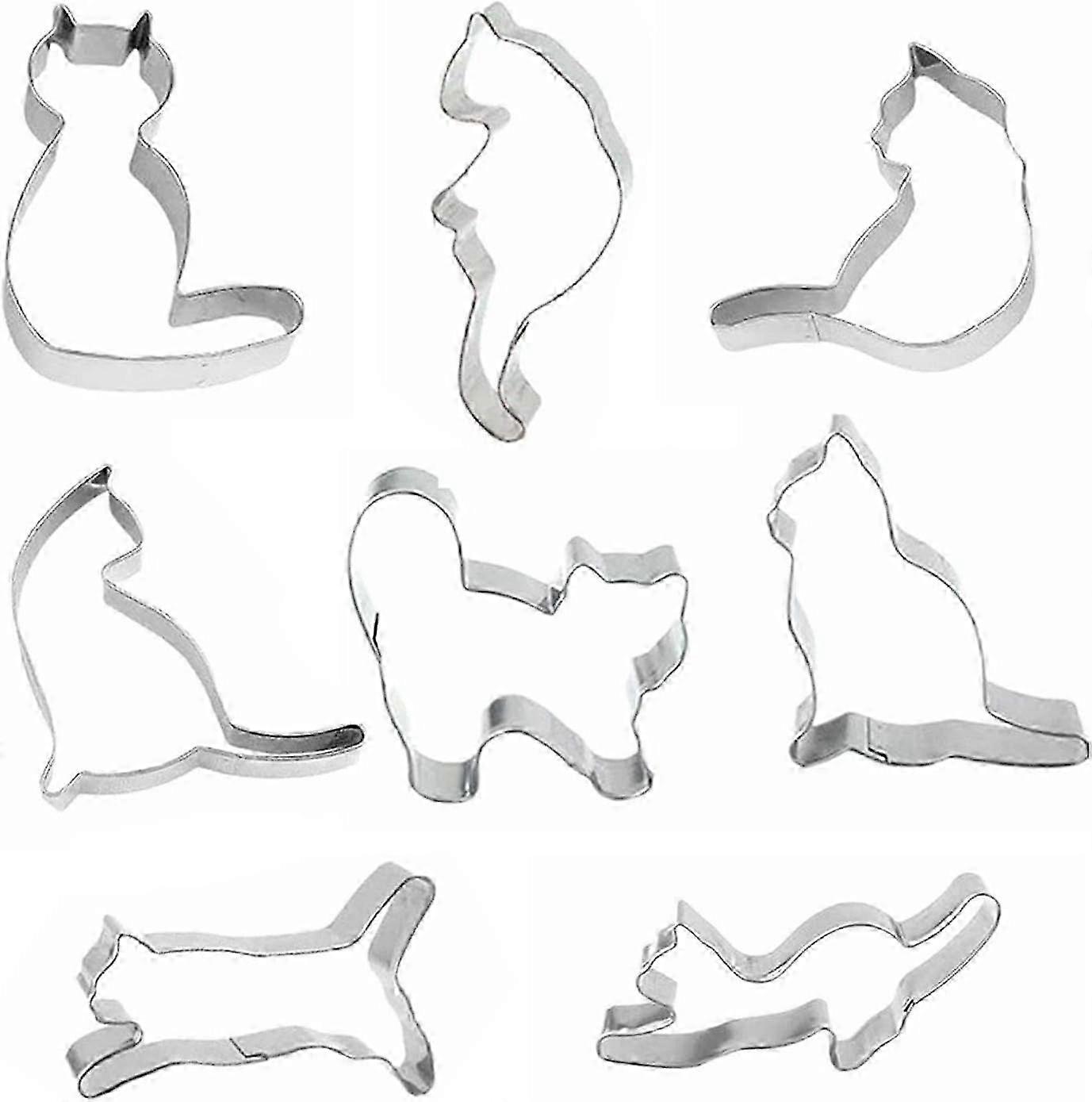 8 Pcs Cat Cookie Cutters Set - Stainless Steel Fondant Cutters
