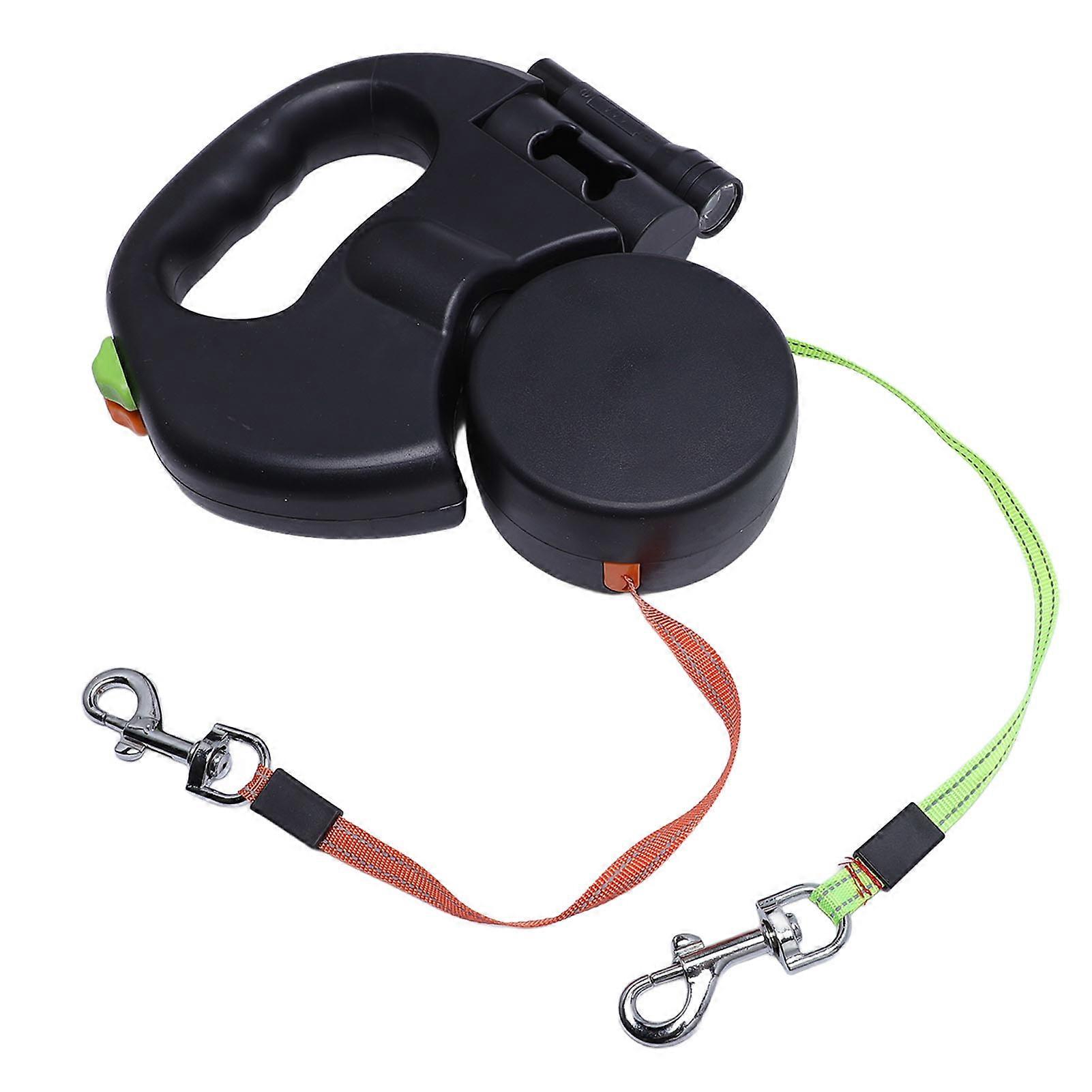 Automatic Double Retractable Dog Leash with LED Light, Black, 17.5x20cm