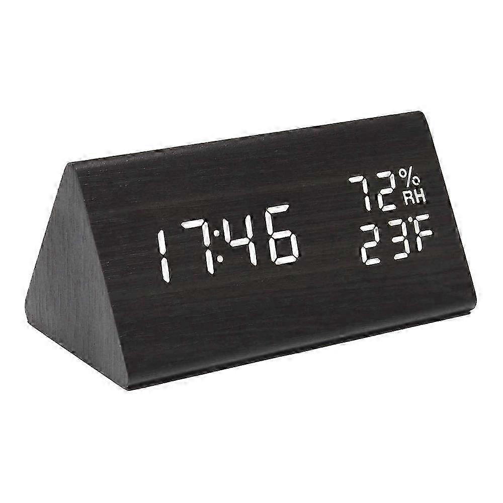 Wooden Alarm Clock, Digital Desk Clock with Sound Control Function, USB Output Ports for Charging, Adjustable Brightness, White LED Display for 2025
