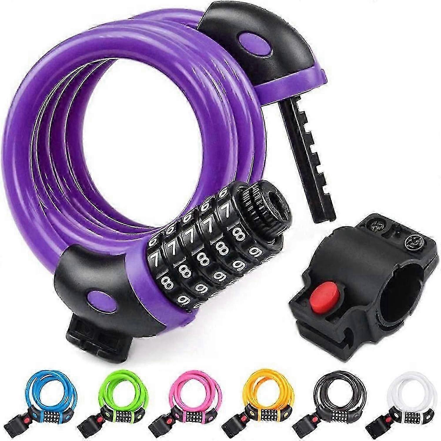 Bicycle Wire Lock 4ft High Security 5 Digit Bicycle Combination Lock (purple)