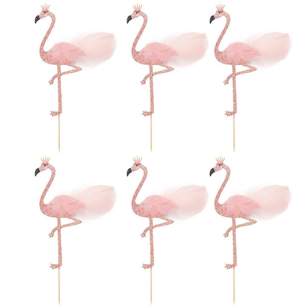 Cake Topper Flamingo Plume Insert for Decorating 6Pcs Hawaii Style Pink