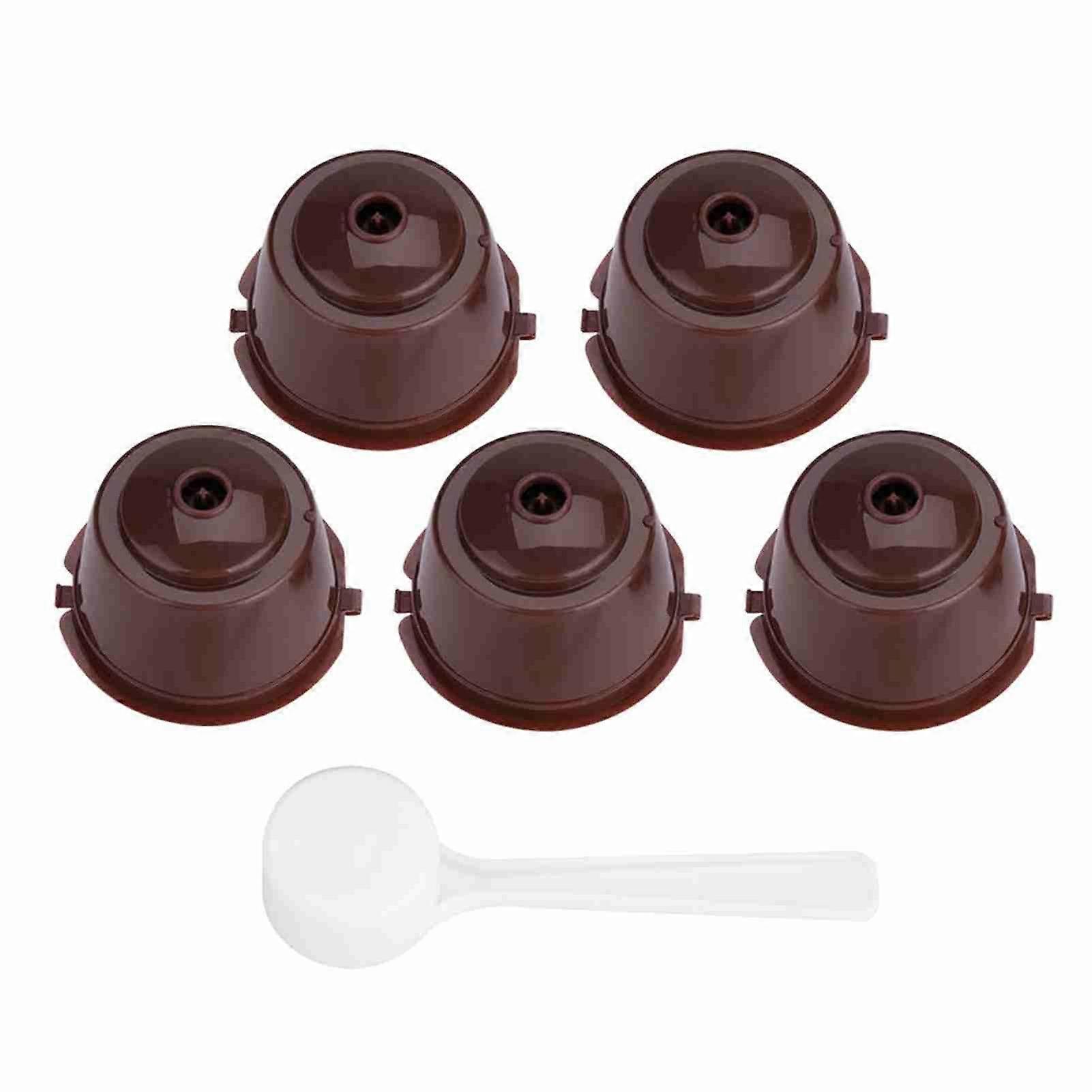 5Pcs Food Grade Pp 304 Stainless Steel Reusable Refillable Coffee Capsule Filter (Brown)