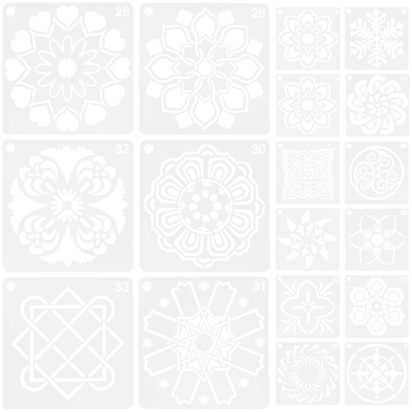 Mandala Painting Template Square Shape for Painting Beginners Pet Material White Use 36Pcs