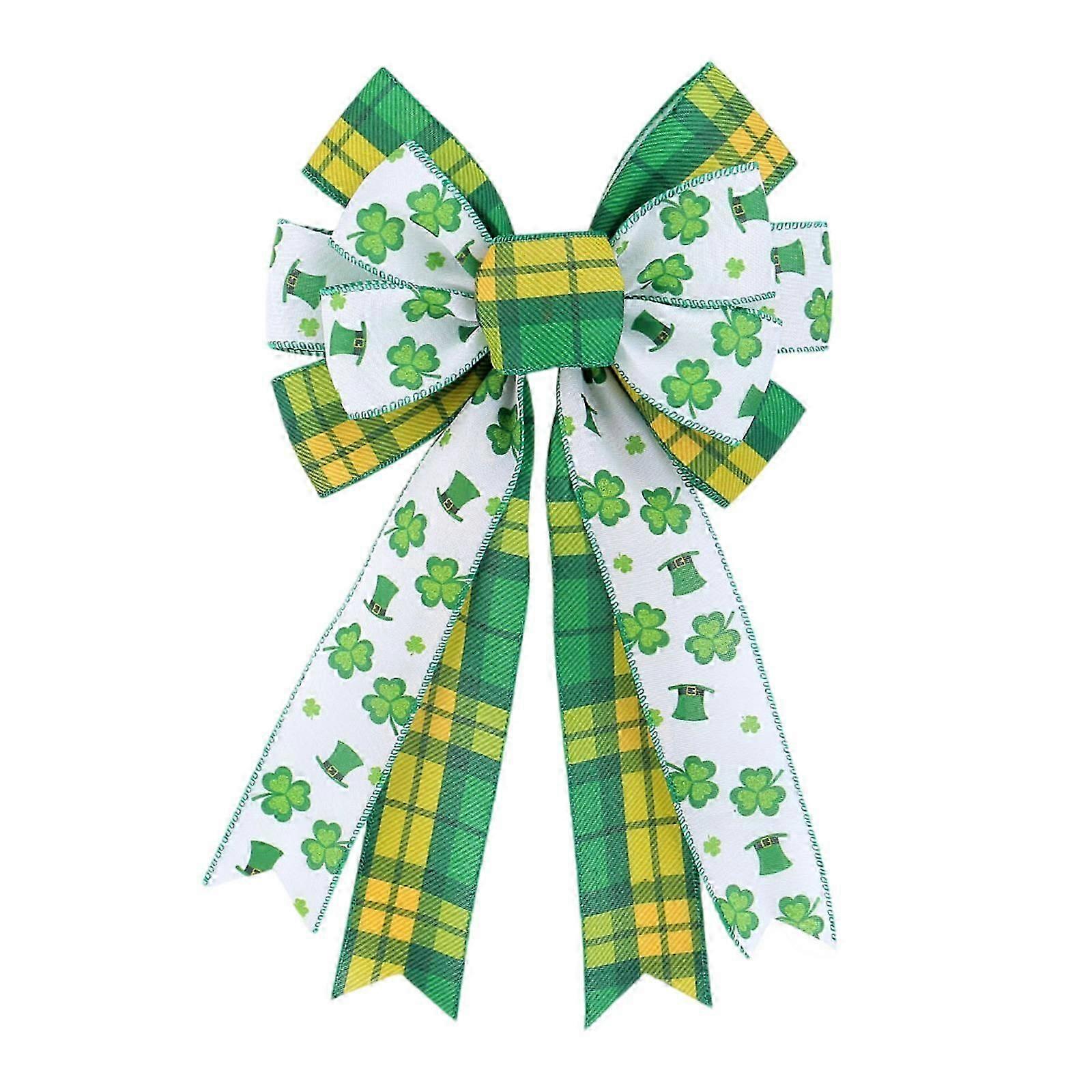 Handmade Clovers Pattern Bowknot Patricks Day Bowknots For Wreaths And Tree Toppers Green Burlap Clovers Bowknot Cs