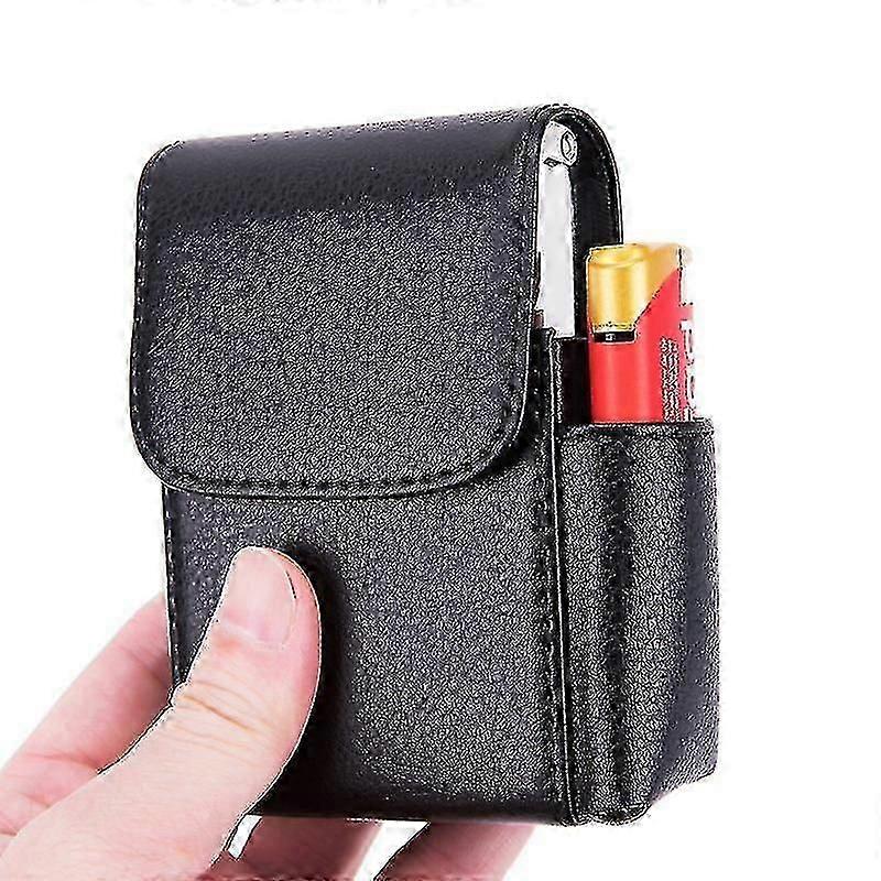 PU Leather Cigarette Case with Integrated Flip Lighter and Business Card Holder
