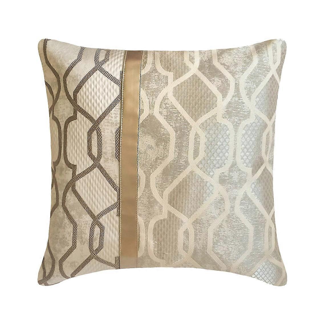 Pillow Case Zipper, Gold 14"x14" Silk Geometric Patchwork Throw Pillow for Couch - Multitude Luxe