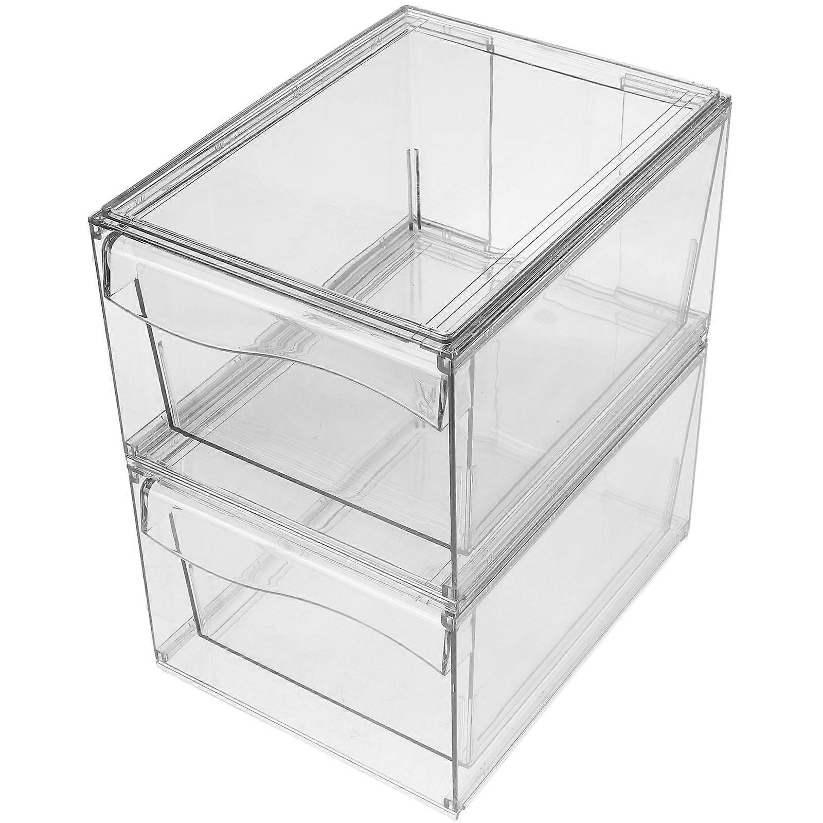 Transparent Acrylic Cosmetic Box for Desktop Storage 2Pcs with Drawer Organizer
