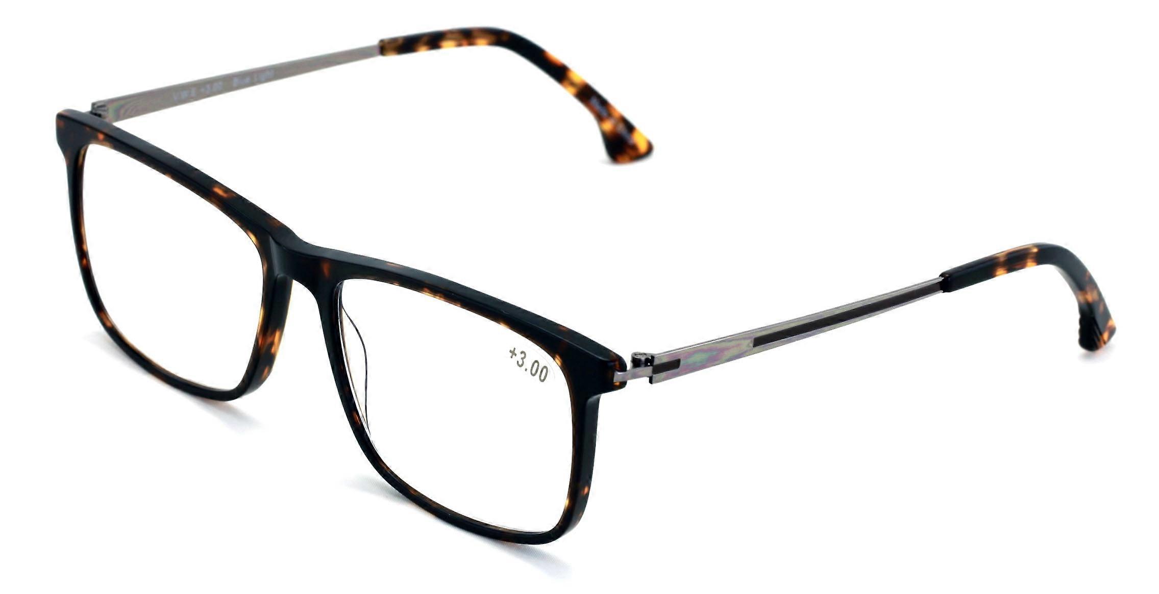 Large Men Premium Blue Blocking Reading Glasses - Rectangular TR90 Frame with Metal Temple - Anti Fatigue Readers +3.00