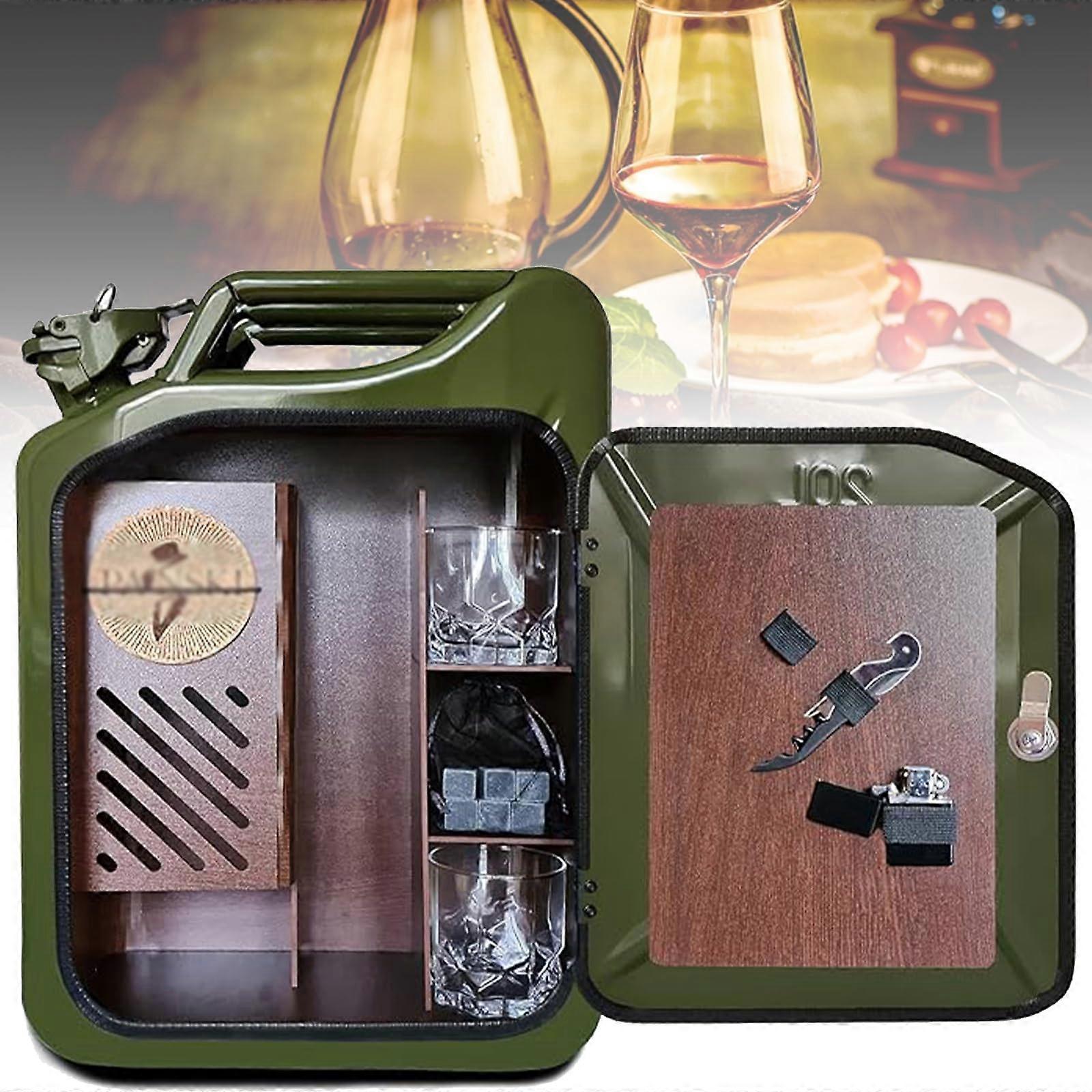 Whiskey Bar Cabinet - 20L Large Capacity Oil Barrel Shape Wine Storage Box, Lockable Mini Portable Rustic Design