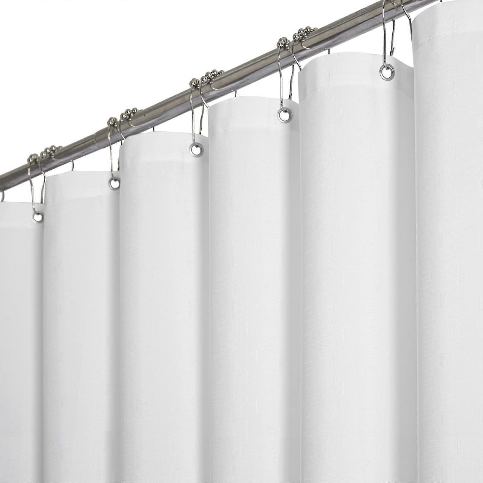 White Linen Shower Curtain 182x182cm Waterproof Polyester Mildew Resistant Thick Fabric with Weighted Hem and 12 Hooks