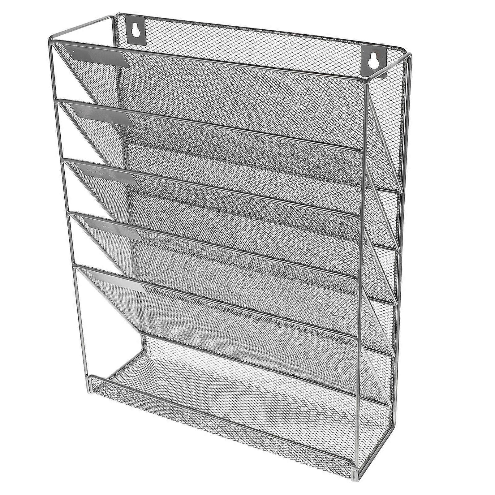 Wall-Mounted Files Storage Rack for Document Storage 1Pcs Silver Iron
