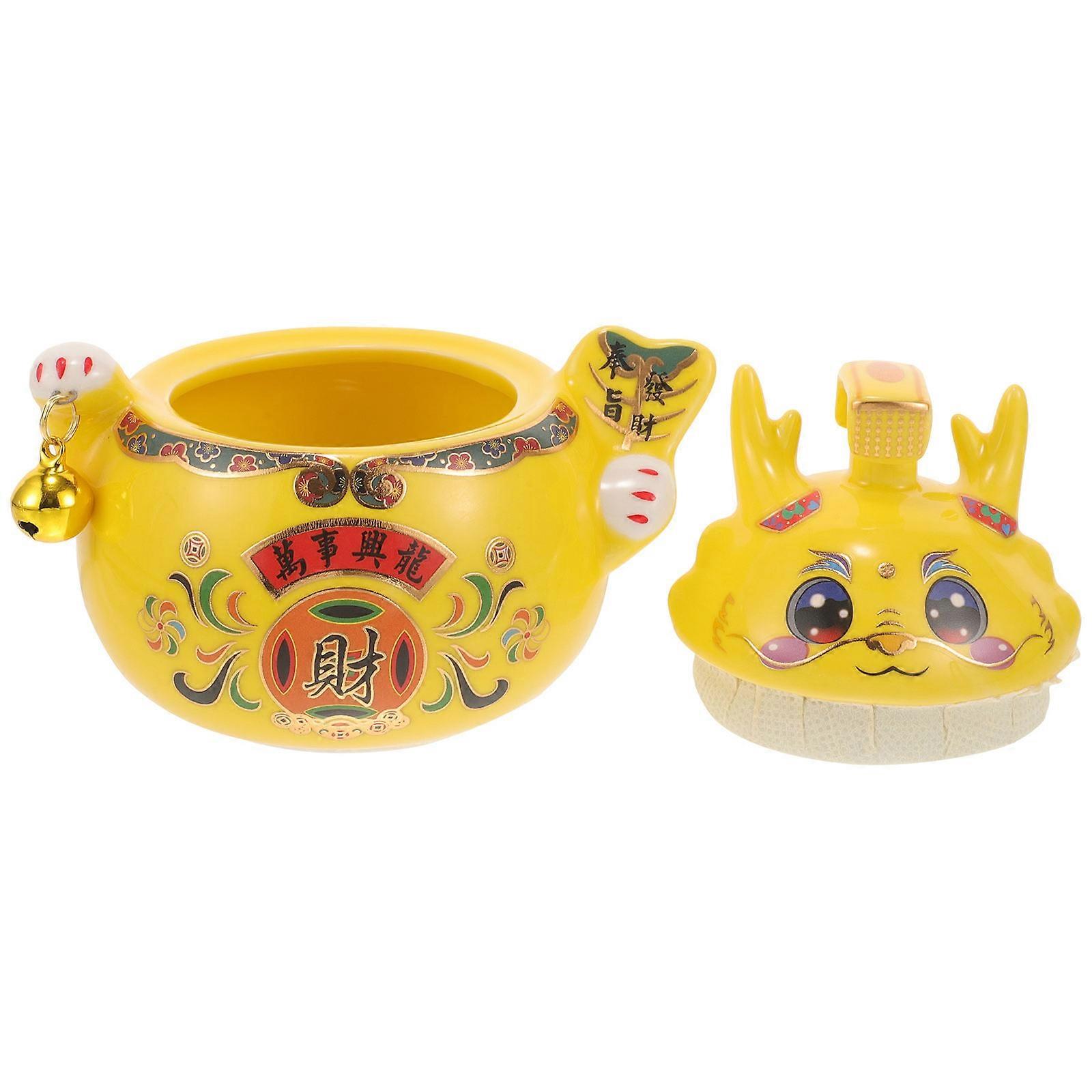 Dragon Ceramic Jar for Tea Storage with Airtight Lid 2Pcs Set