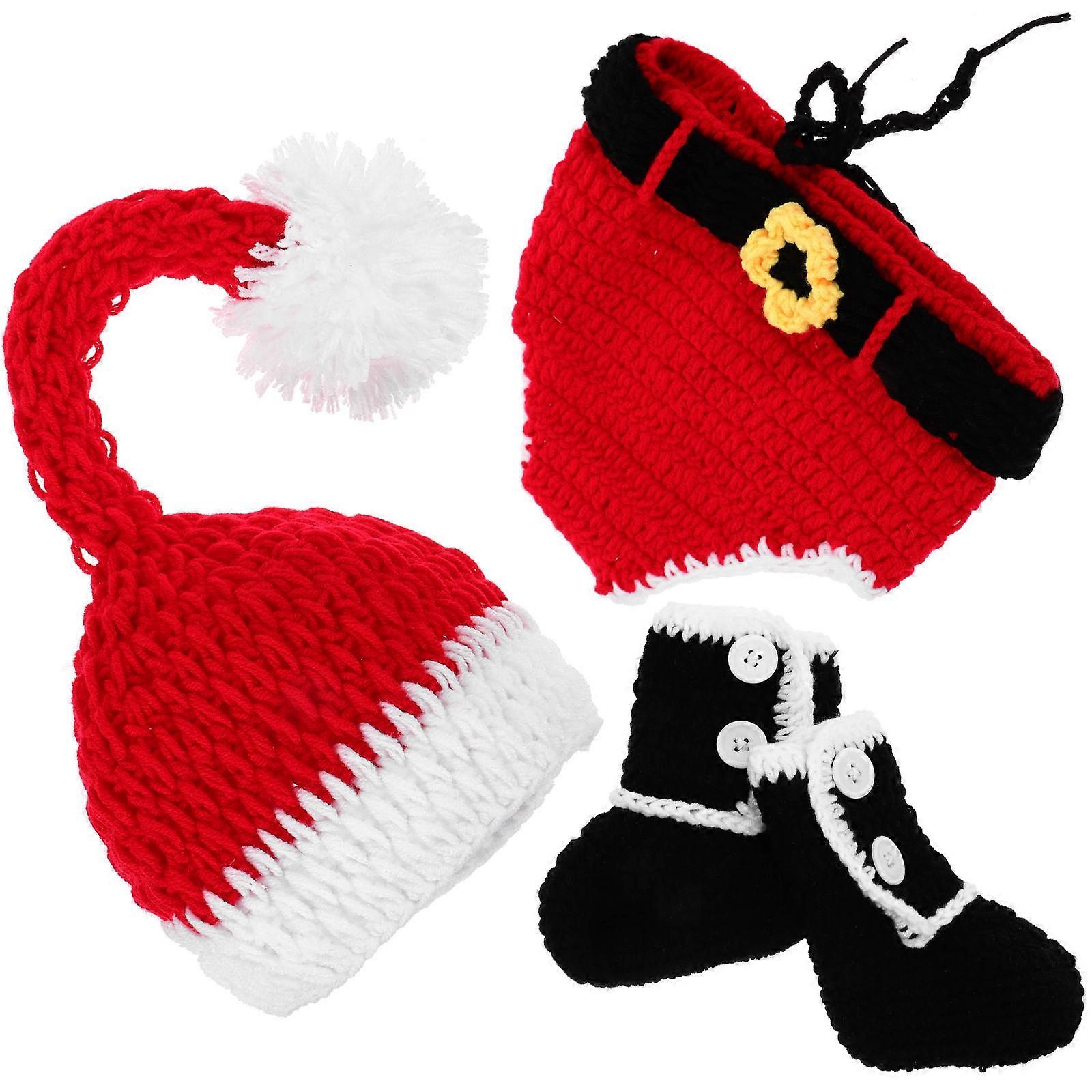 Christmas Photoshoot Newborn Photography Outfits 3 Sets For Children Featuring Soft Acrylic Fiber In Assorted Color