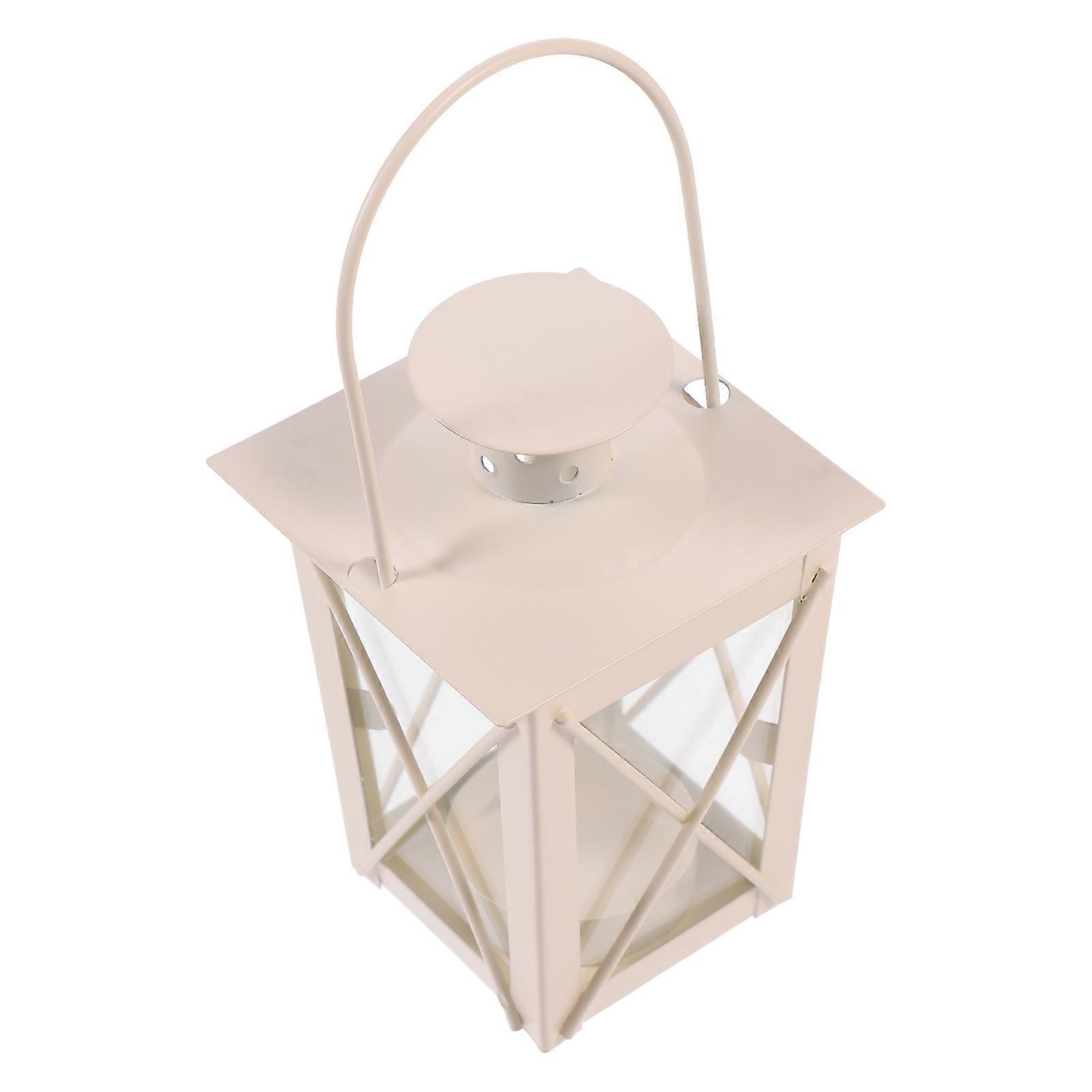 Tea Light Lantern Candle Holder Lantern for Decoration 2Pcs White Iron