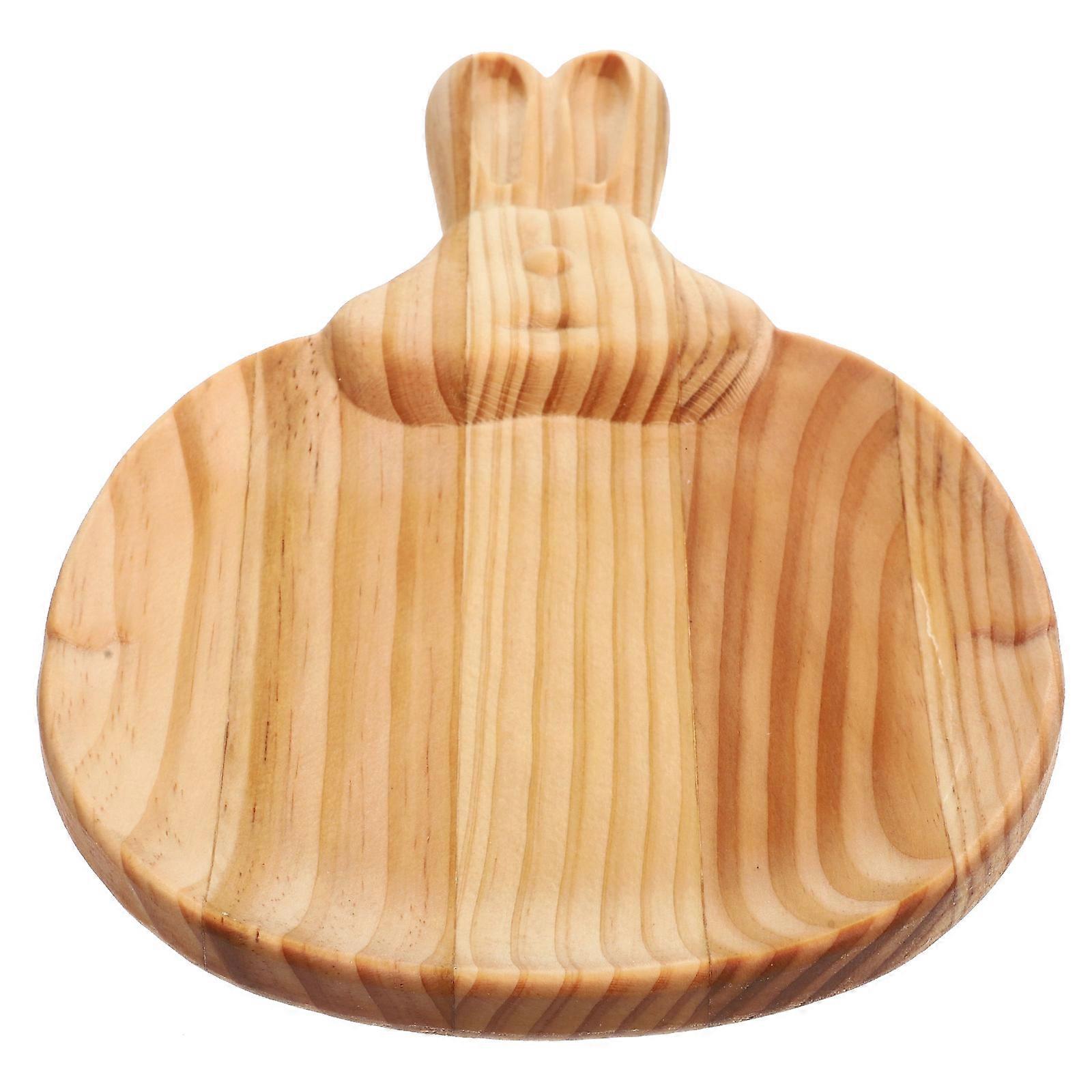 Beige Rabbit Shape Wooden Tray for 4Pcs Fruit Serving Plate