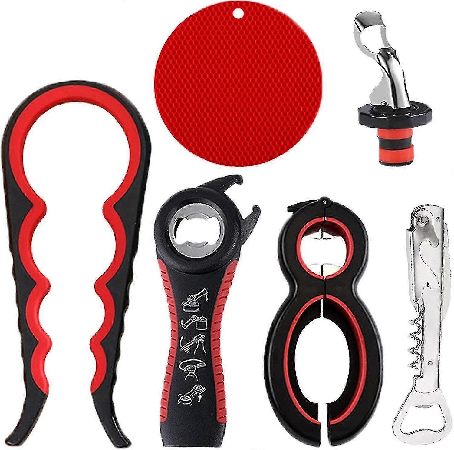 [6 Pack] Jar Opener -Bottle Opener Set with Silicone Handle,Pad Rubber Jar Can Lid Opener 2025