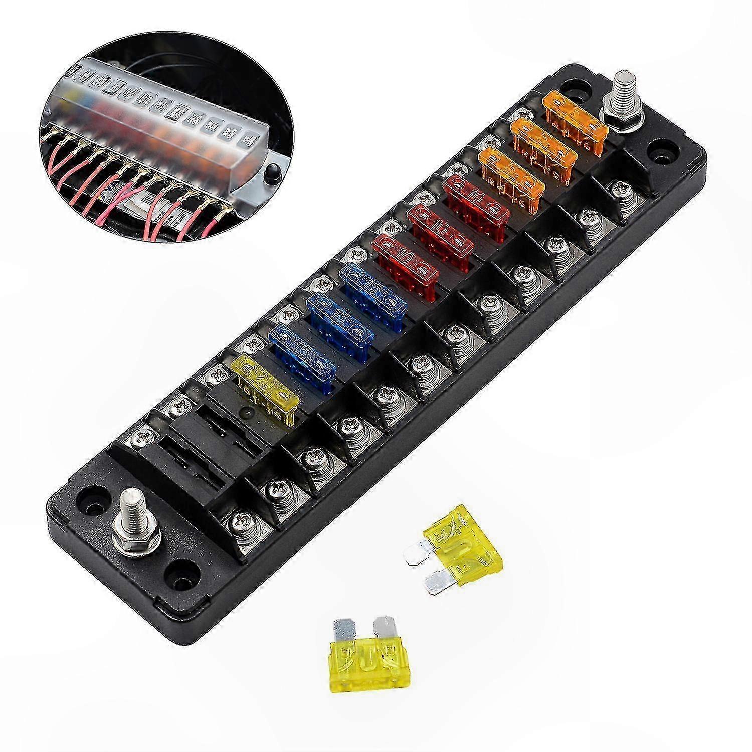 Automotive Fuse Block with Blade Fuse Holder and Box Enclosure