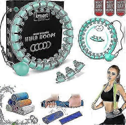 Mkk Smart Weighted Hula Hoop ، تمرين لياقة بدنية قابل للتعديل مرجح Hula Hoop - 24 عقدة قابلة للفصل / رابط أخضر