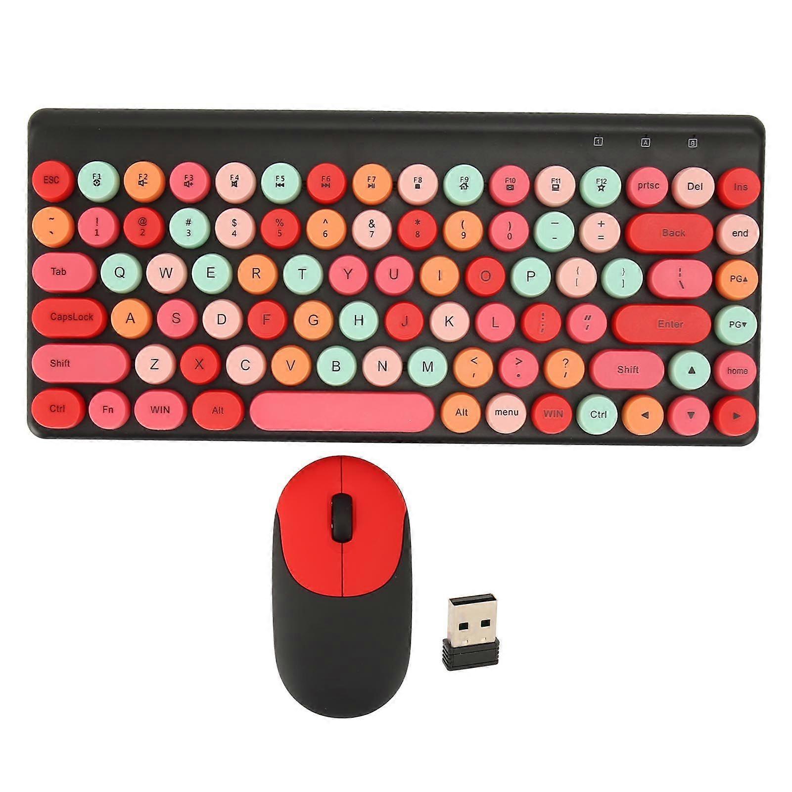 Wireless Keyboard and Mouse Retro Colorful Round Keycap 86 Keys Keyboard with 2.4G Wireless Mouse for PC Laptop Computer Black