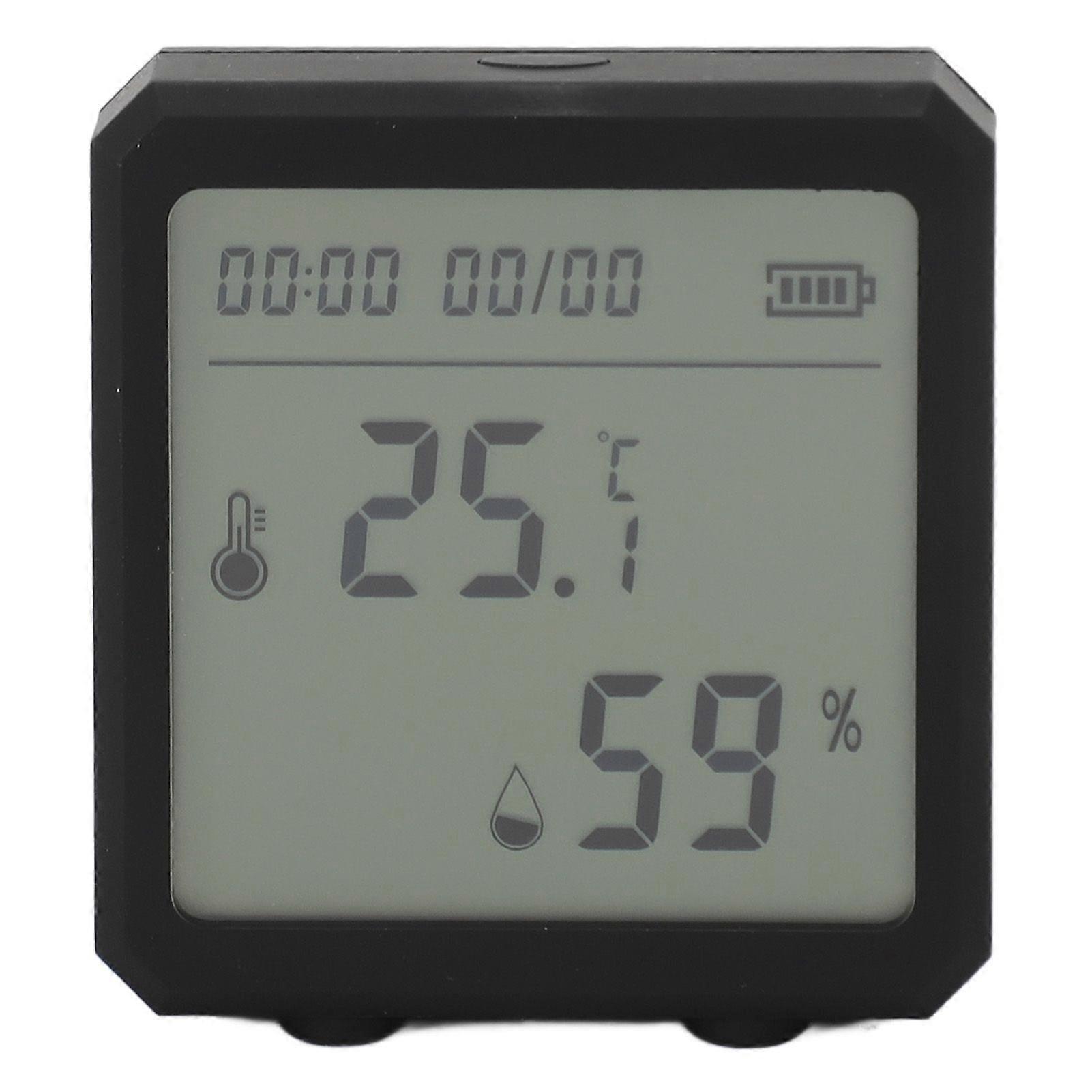 Temperature Humidity Meter LCD Display Wifi Alarm Function Voice Support Digital Hygrometer Thermometer for Indoor Black