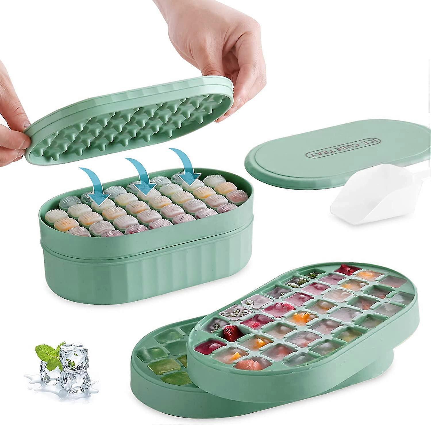 Ice Cube Trays, Easy Press Ice Tray: 36 Cubes per Press (72 Total) with Lid & Bin, Includes Scoop, BPA Free (Green)