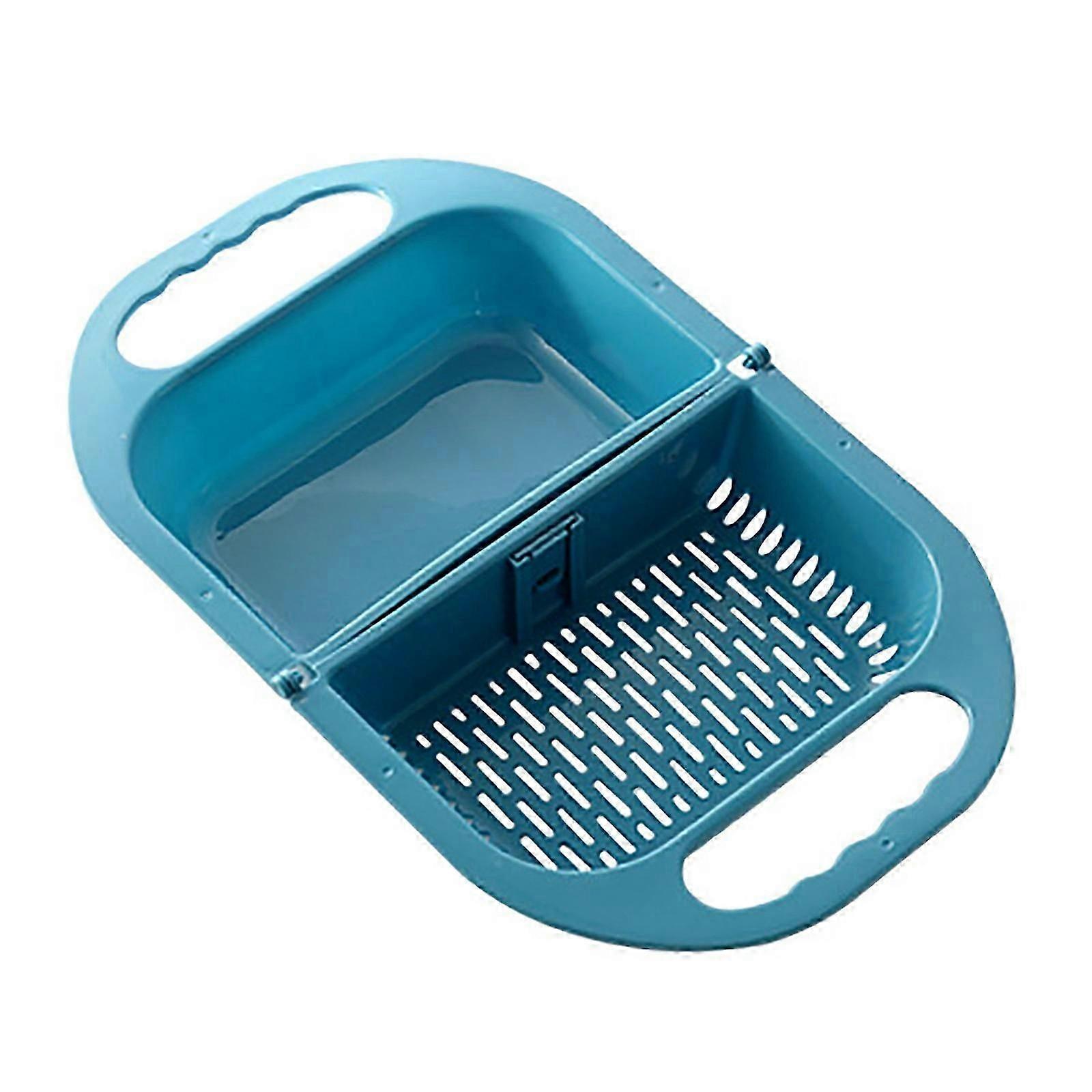 Foldable Fruit & Vegetable Drain Basket, Kitchen Tableware Drying Rack Strainer (Blue)
