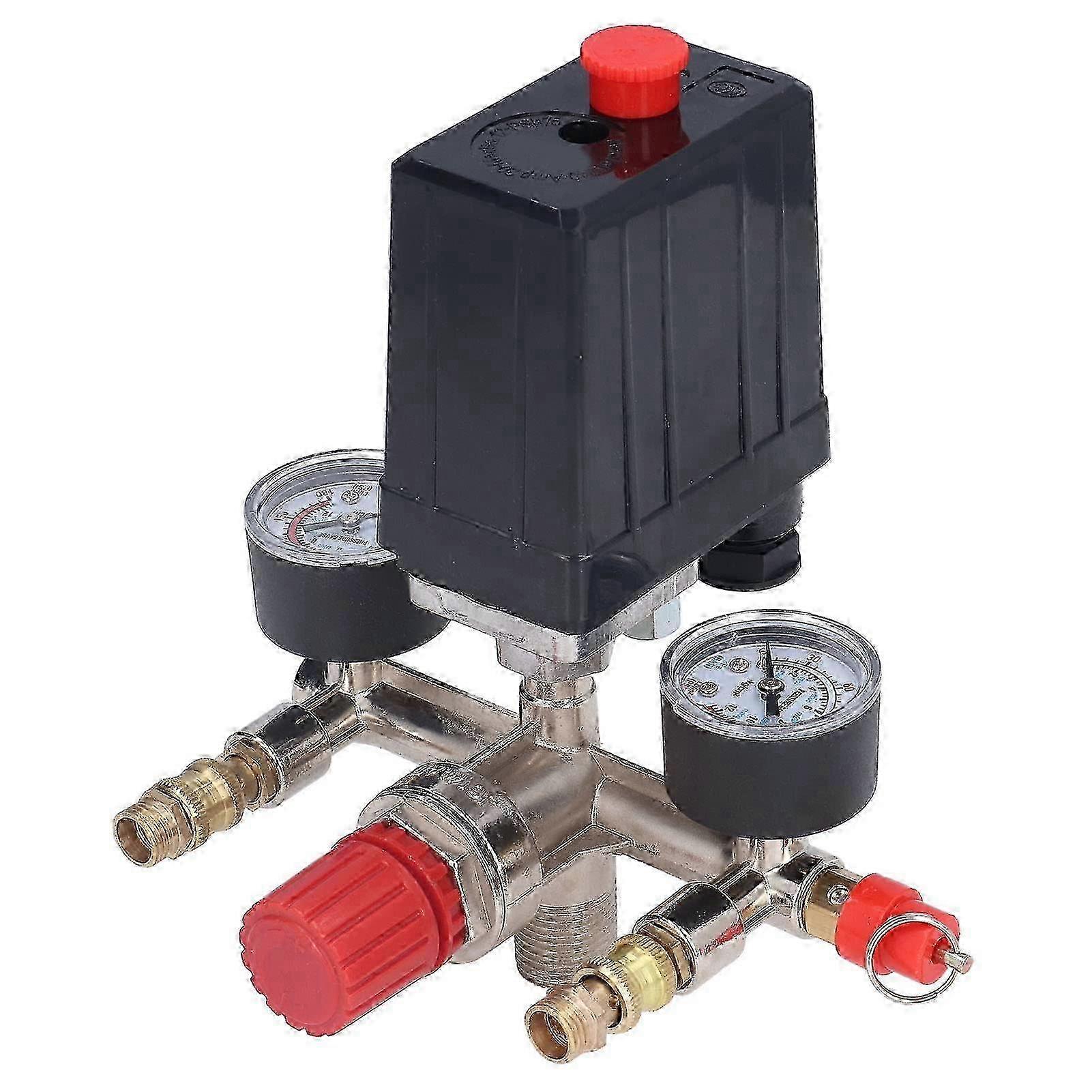 90-120PSI Adjustable Air Compressor Pressure Valve Kit with Switch, Regulator and 2 Gauges for Easy Control and Clear Display 0-180 PSI Gauge Ra