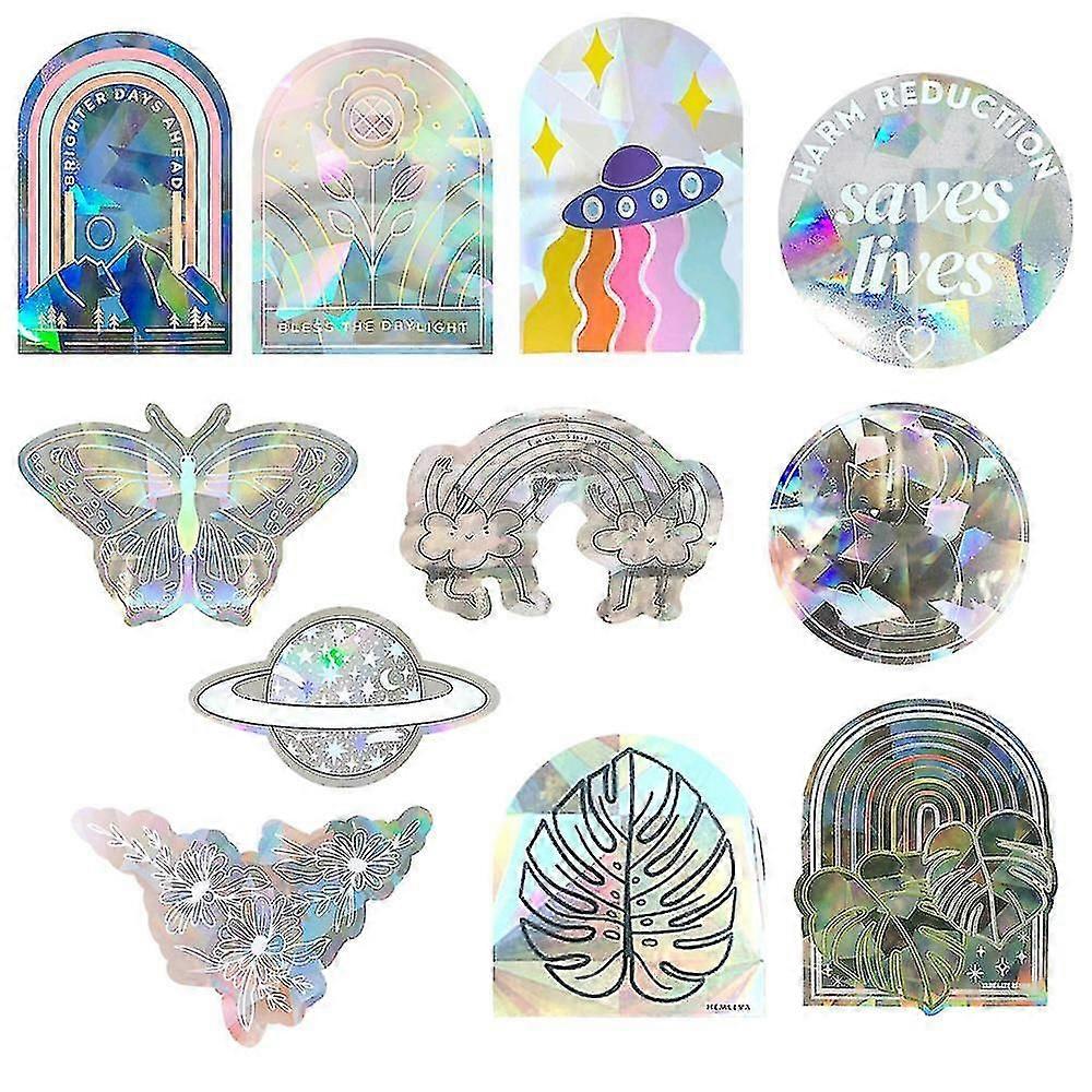 11pcs/set Rainbow Effect Window Stickers Star Butterfly Decor Diy Glass Decals
