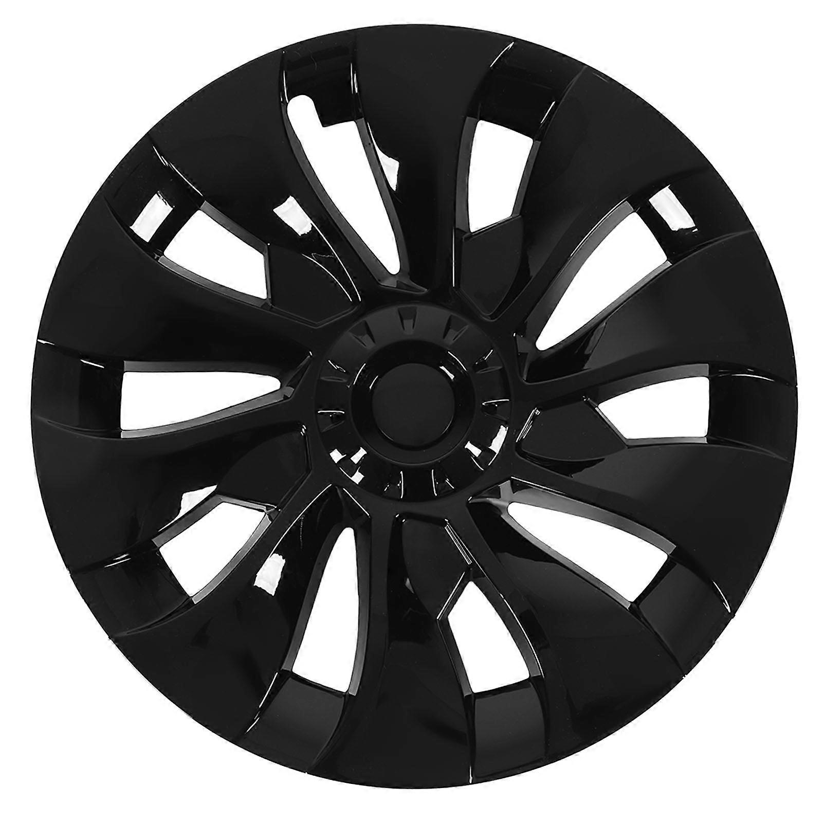 4pcs 18in Wheel Hub Cover Symmetrical Fully Wrap Hubcap Rim Protector Trim Replacement for Tesla Model 3 2017 to 2023 Glossy Black 