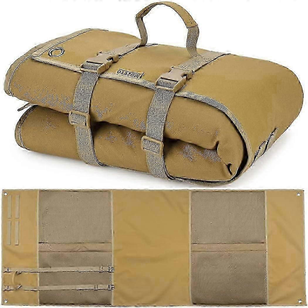 Extra Large Foldable Shooting Mat with Padding for Prone Shooting, Featuring MOLLE Webbing System and Two Accessory Pockets, Tan MOLLE Style