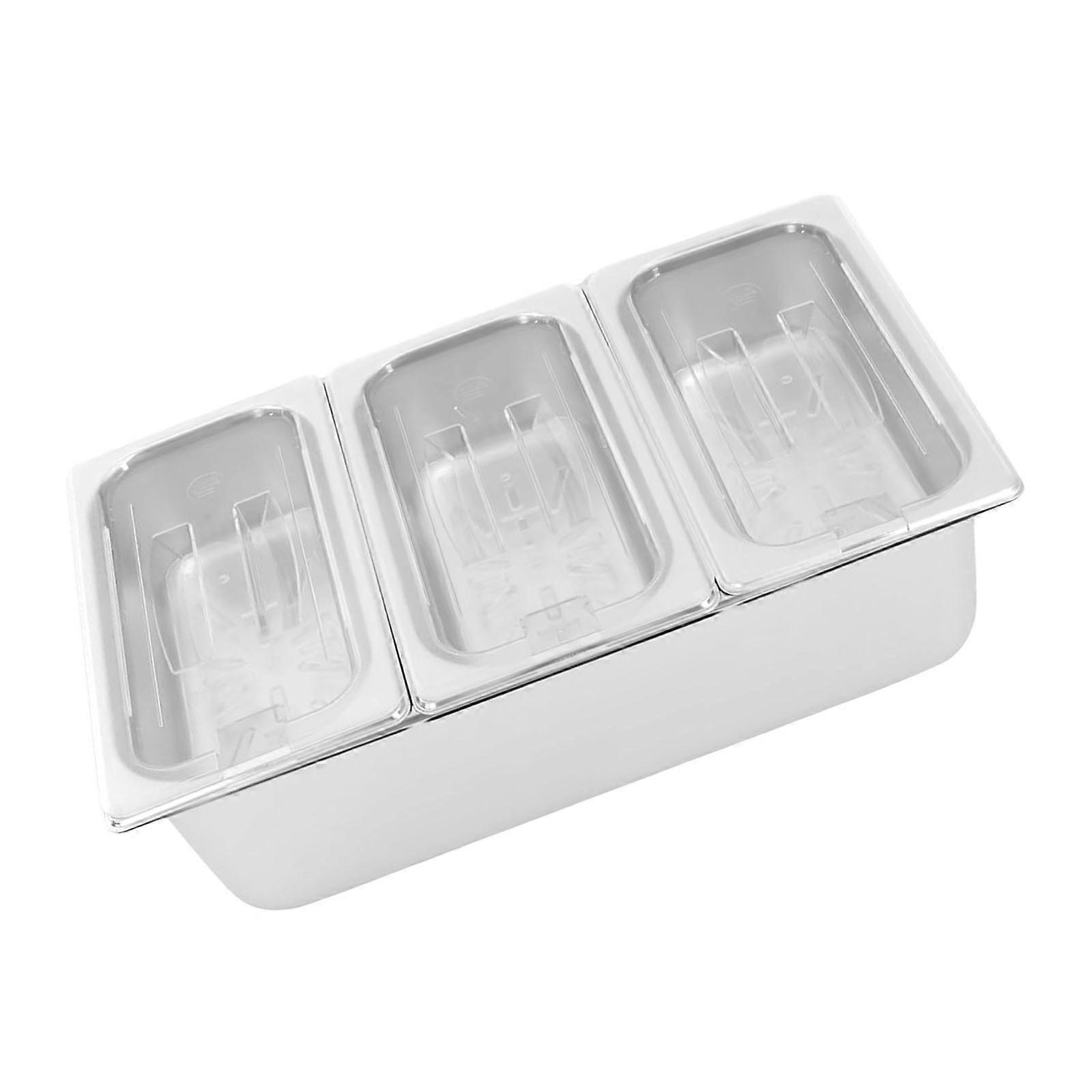 Stainless Steel Buffet Pan with Lid for Restaurant and Event Catering Rectangular Seasoning Box with 3-compartment Multicolor