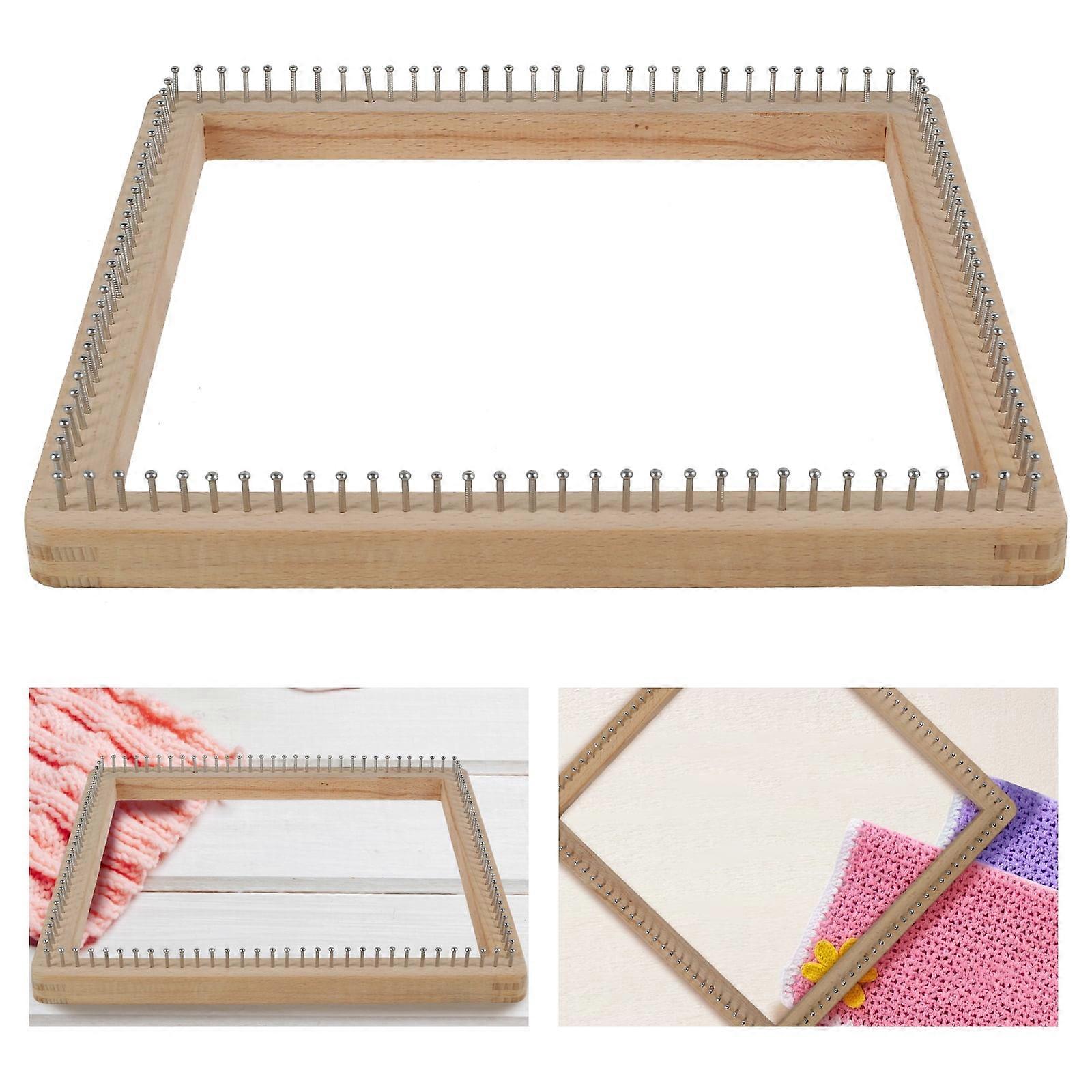 Wekvgz Square Knitting Loom, Beech Wood Board with Non-Detachable Hooks, Compatible with DIY Weaving Crafts for Scarves, Hats, Cushions