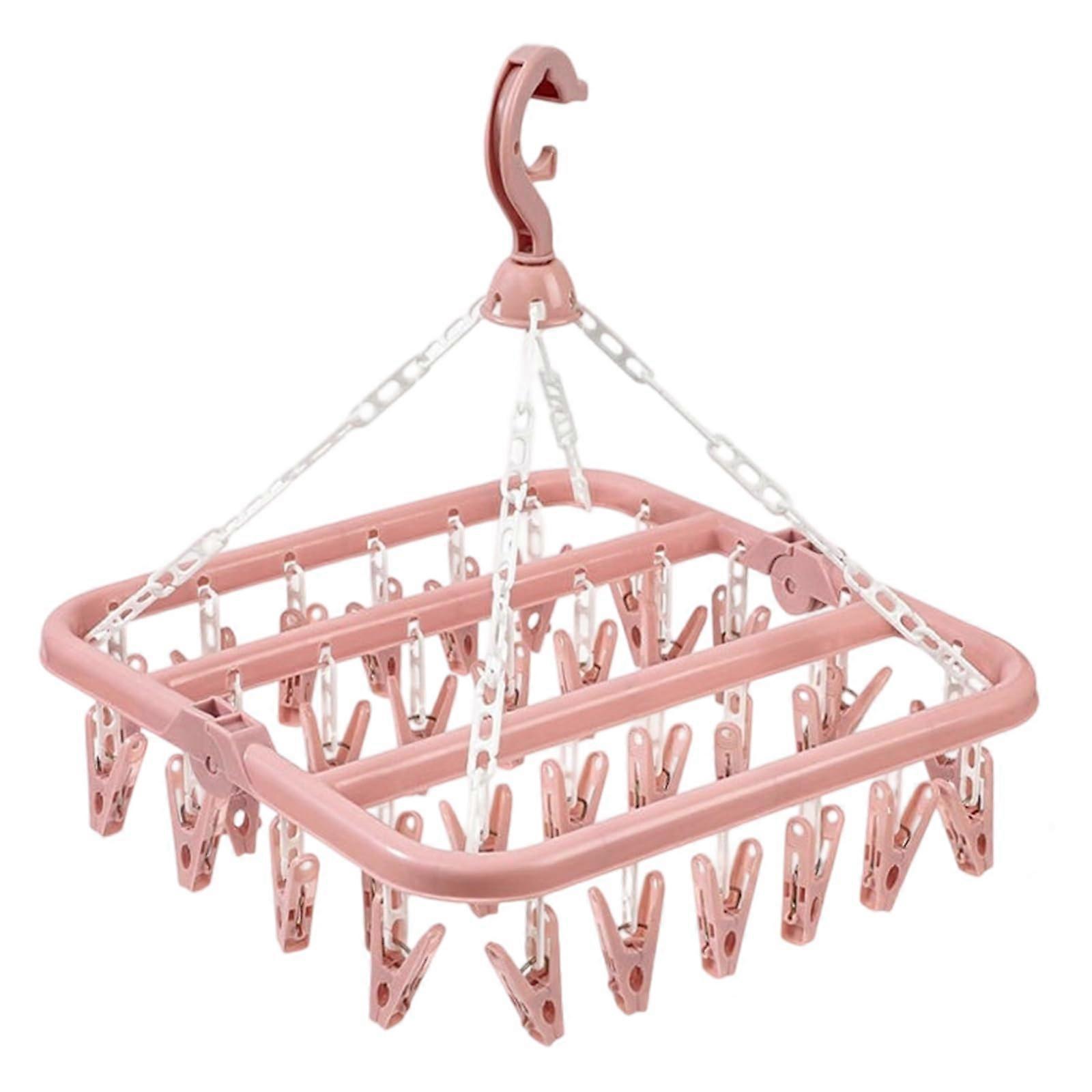 Clothes Drying Rack 32 Hooks Foldable Clothesline Clip Rack Windproof Fasteners For Small Spaces Home Organization