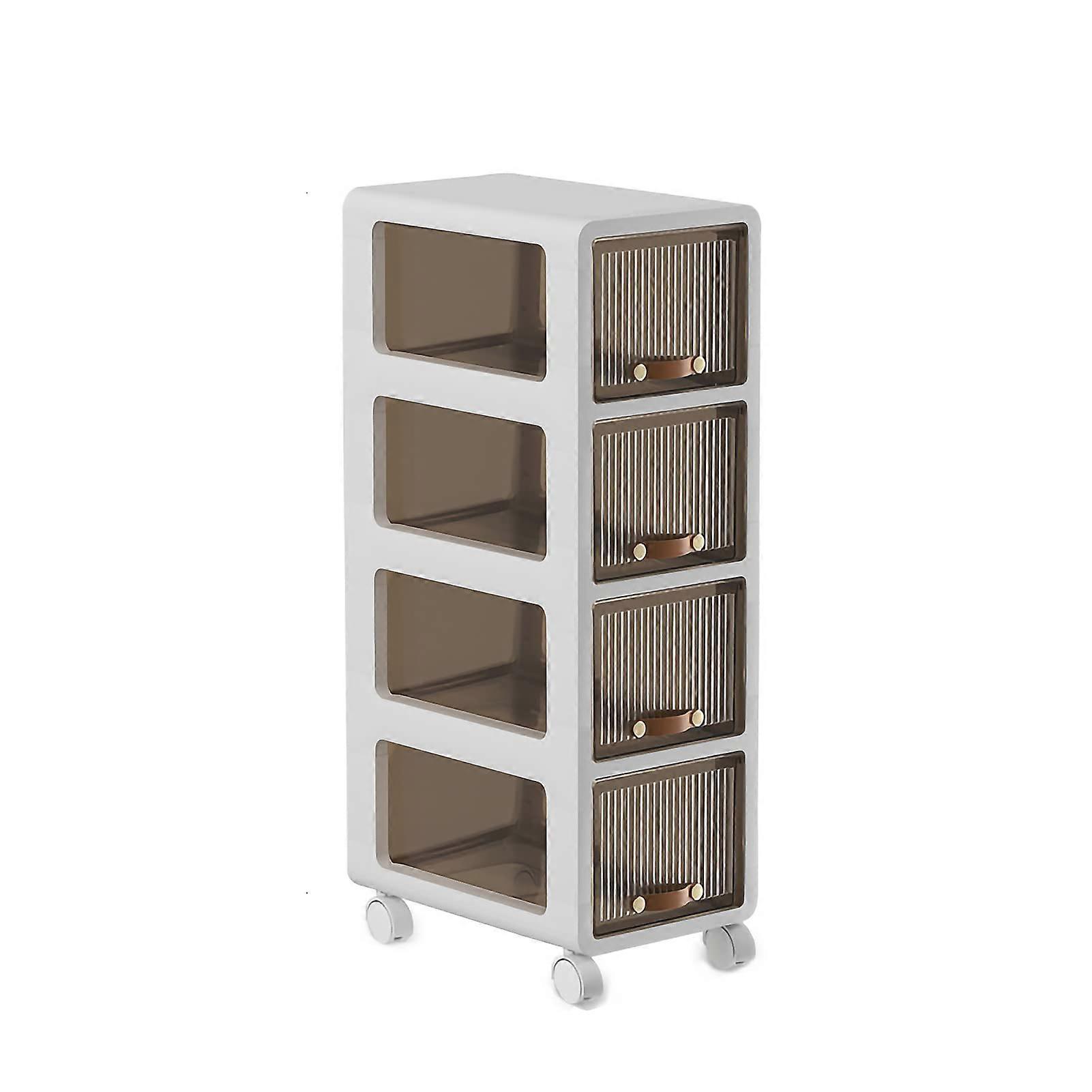 5Tier Narrow Bathroom Floor Cabinet Toilet Freestanding Cabinet With Casters, Large Capacity Tower For Small Spaces