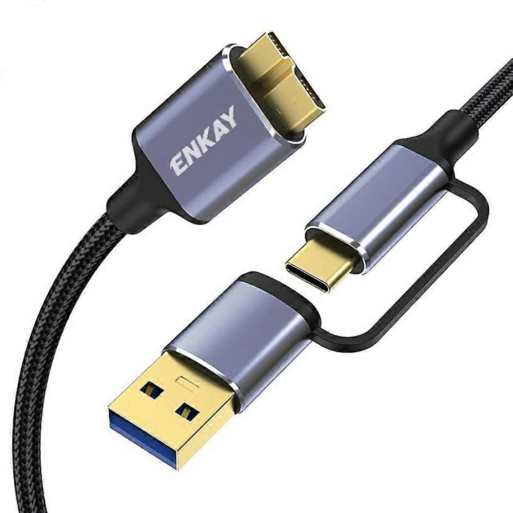 ENKAY HAT PRINCE 2 in 1 0.25m USB 3.0 A / Type-C to USB 3.0 Micro B Cable Camera Hard Drive Rapid Data Transfer