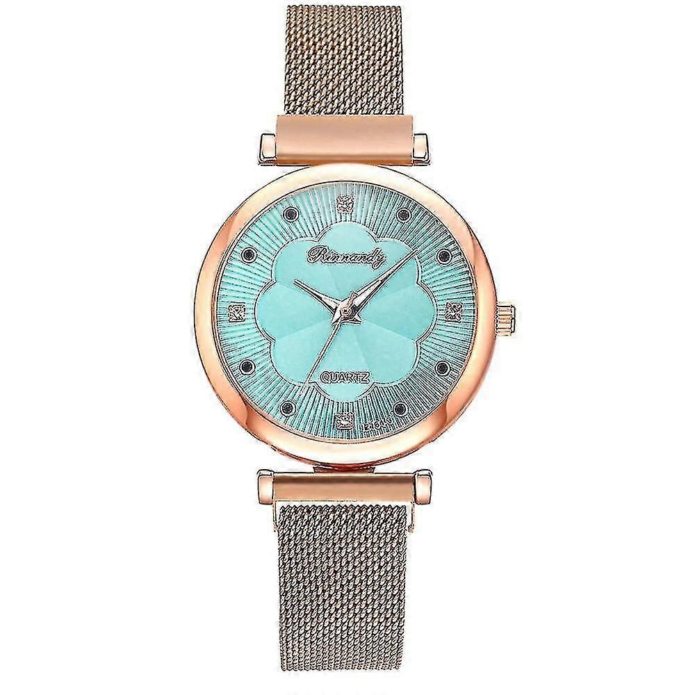 ファッション5pcsセット女性は高級マグネットバックルフラワーラインストーンウォッチレディース腕時計ブレスレットセットを見ます