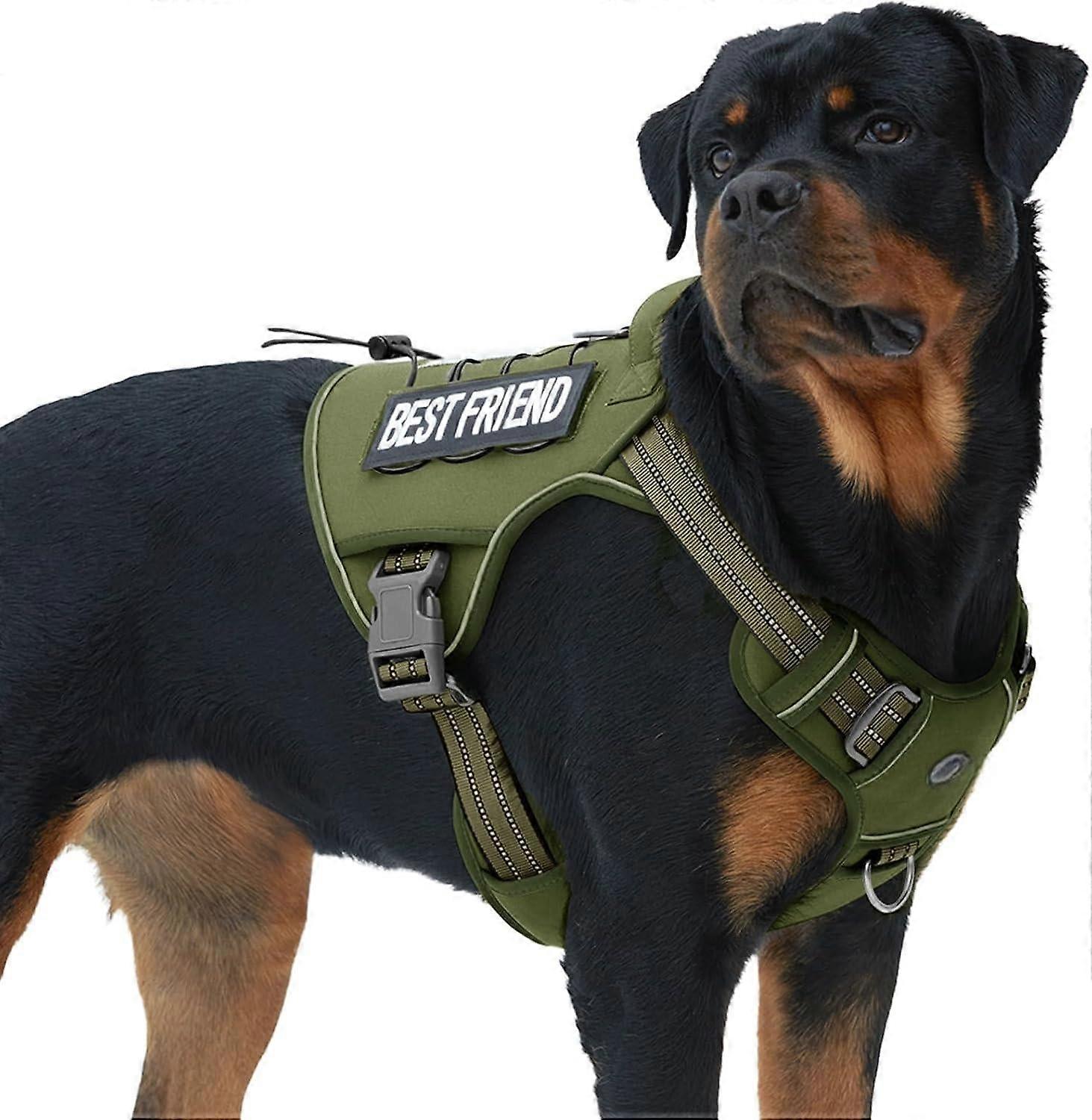 ﻿  Tactical Dog Harness For Large, Heavy Duty Pet Harness With Handle, No-pull Service Vest , Adjustable For Training Hunting Walking,green
