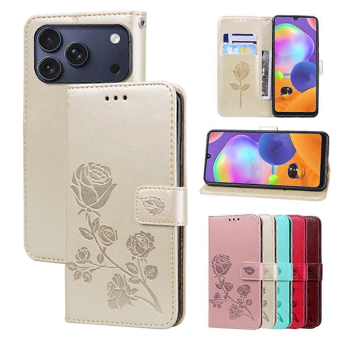 Rose Embossed Flip PU Leather Phone Case