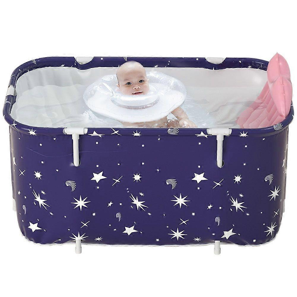 Large Portable Folding Bathtub with Cushion,Dark Blue