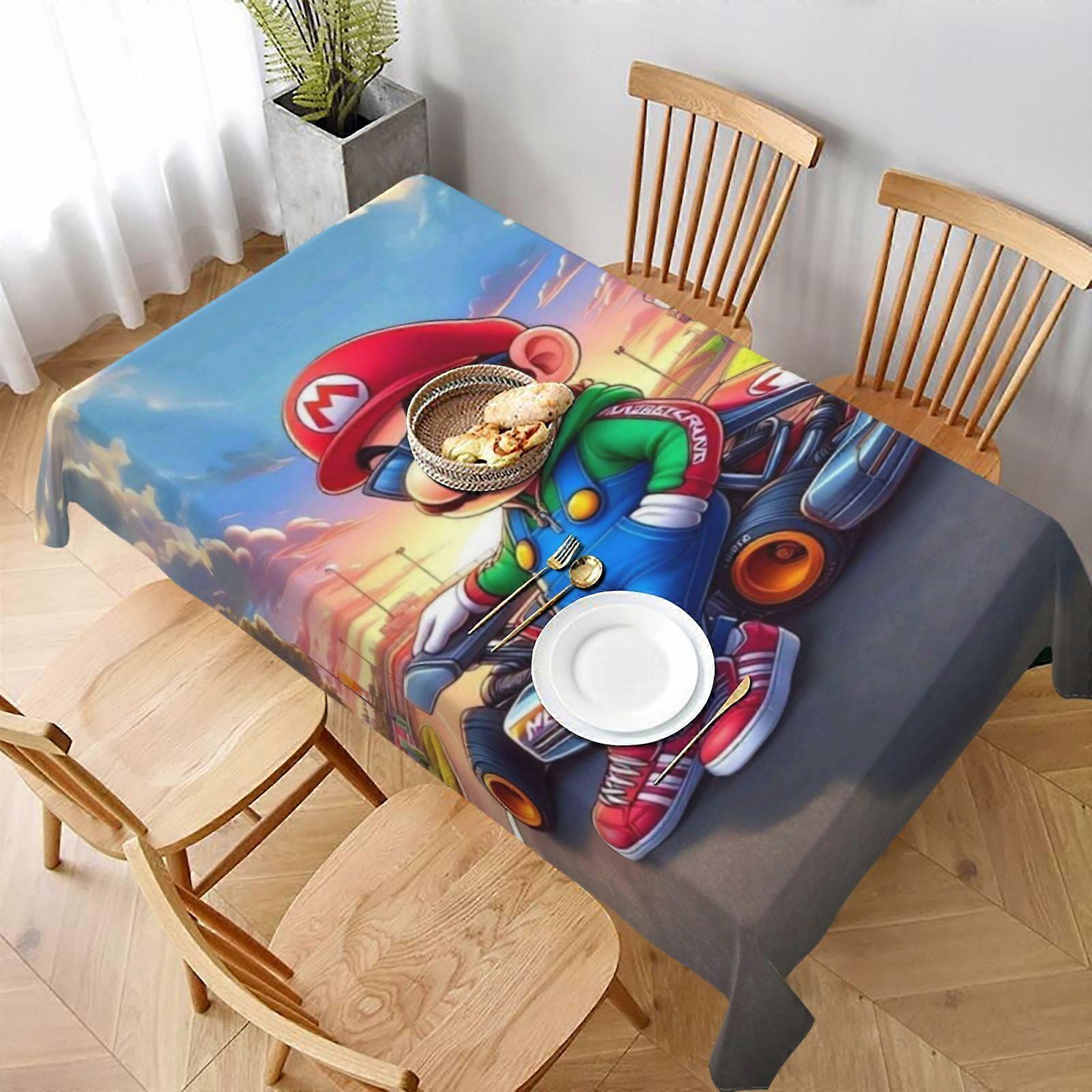 Mario Rectangular Tablecloth Water Resistance Antiwrinkle Spillproof Soft Fabric Table Cloth 60"X90"